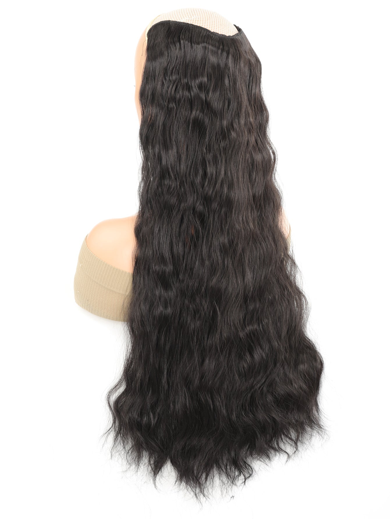 Synthetic Long Wave V-Shaped Hair Extension 4 Clips Hairpiece Heat Resistant Water Ripple Fake Hair Hairpiece for Women