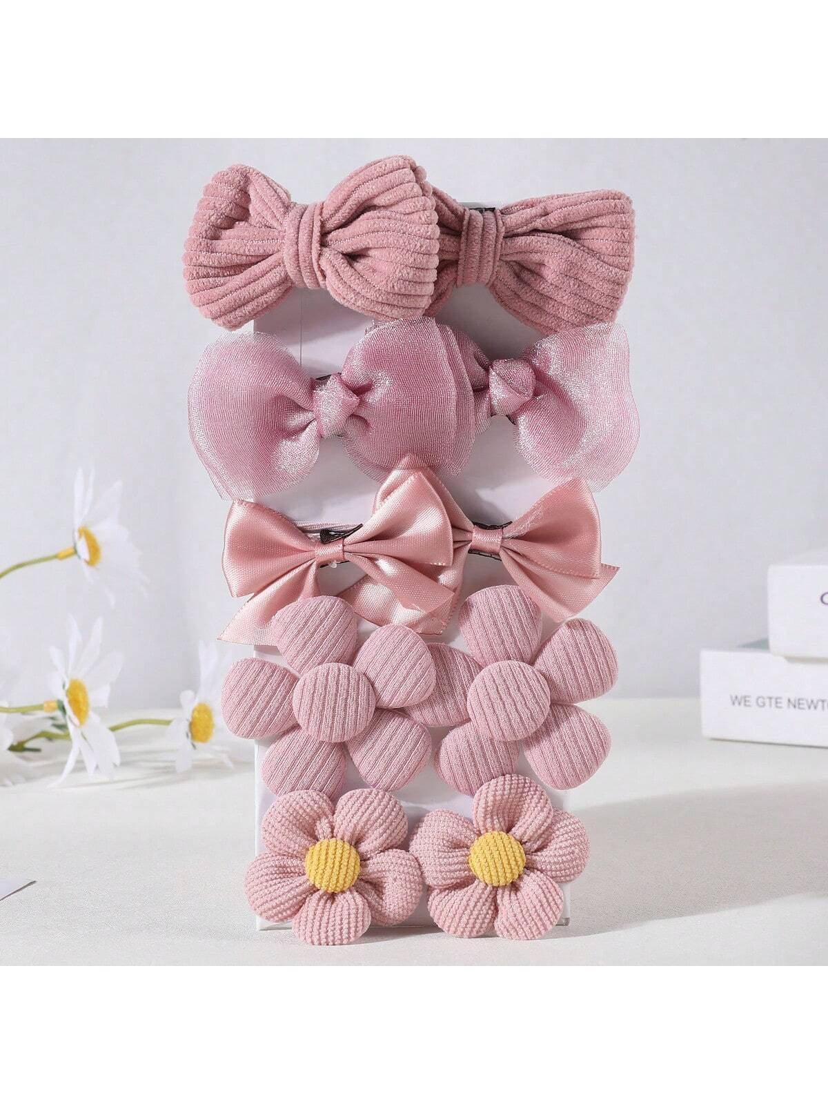 10Pcs Cute Mesh Bowknot Flower Hair Ties for Girls, Princess Pink Tie with Elastic Band Suitable for Daily Use