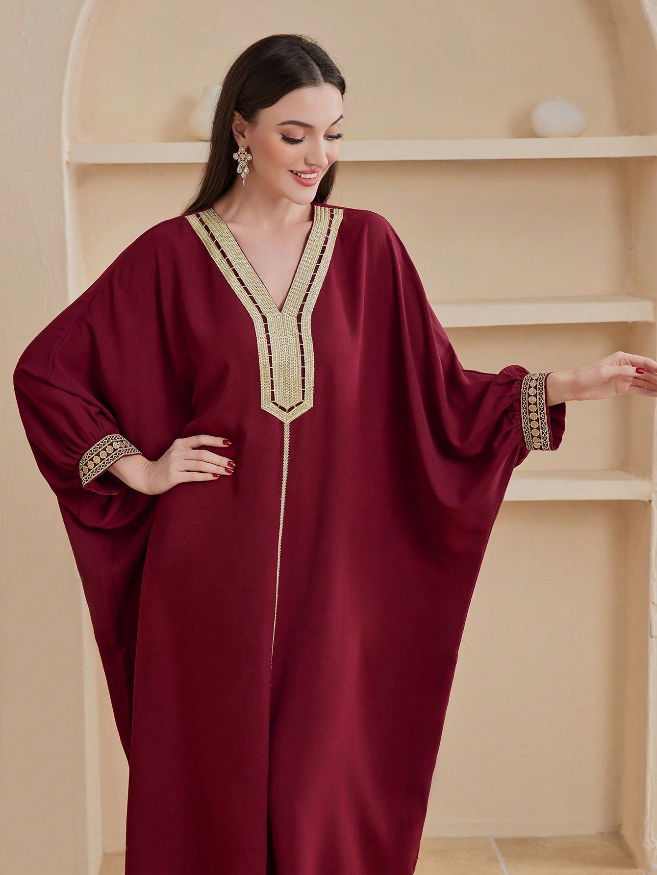 SHEIN Najma Lace Patchwork Batwing Sleeve Dress