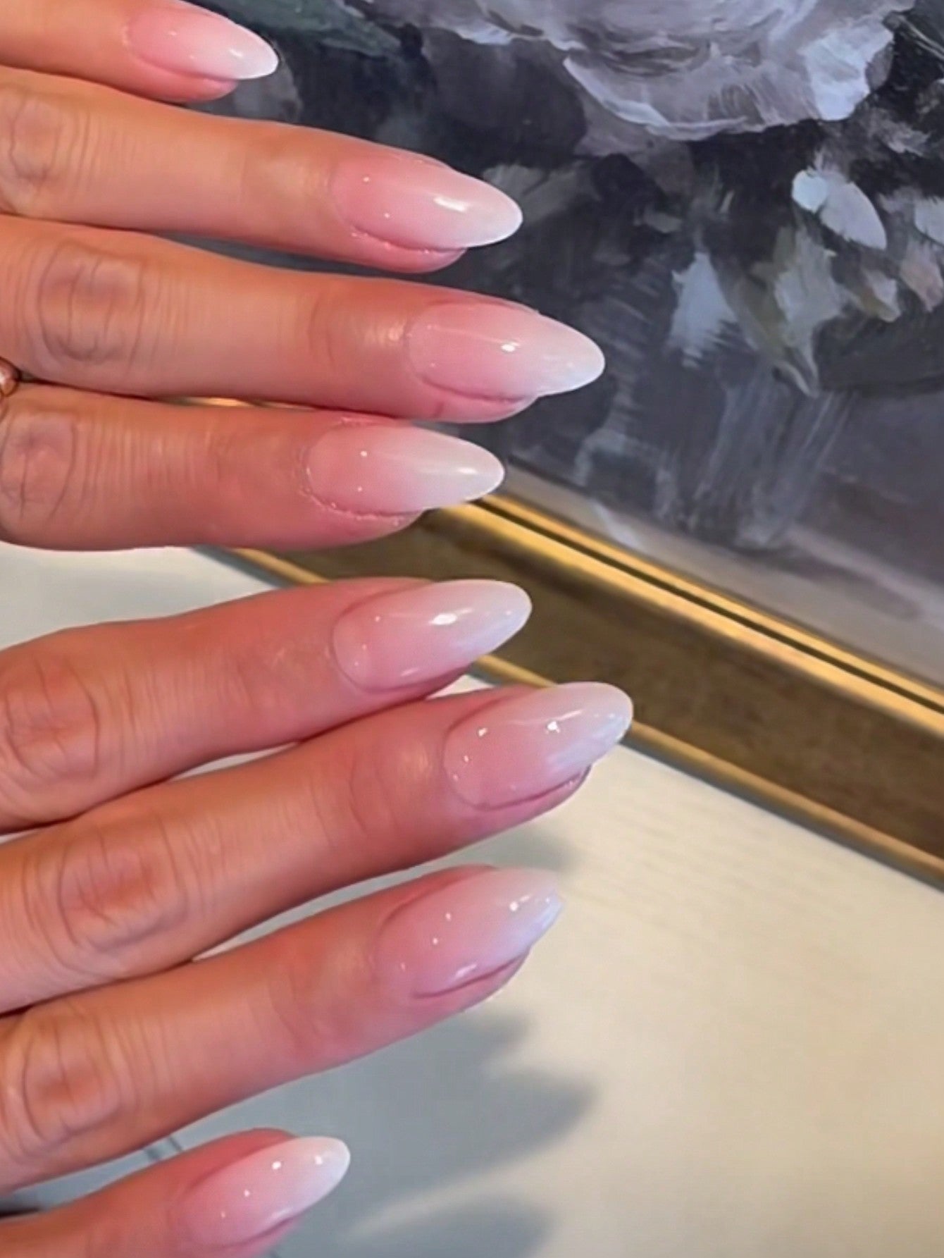 24Pcs/Set Gradient Milky White Almond-Shaped Nail Stickers with 1Pc Nail Buff and 1Pc Jelly Gel