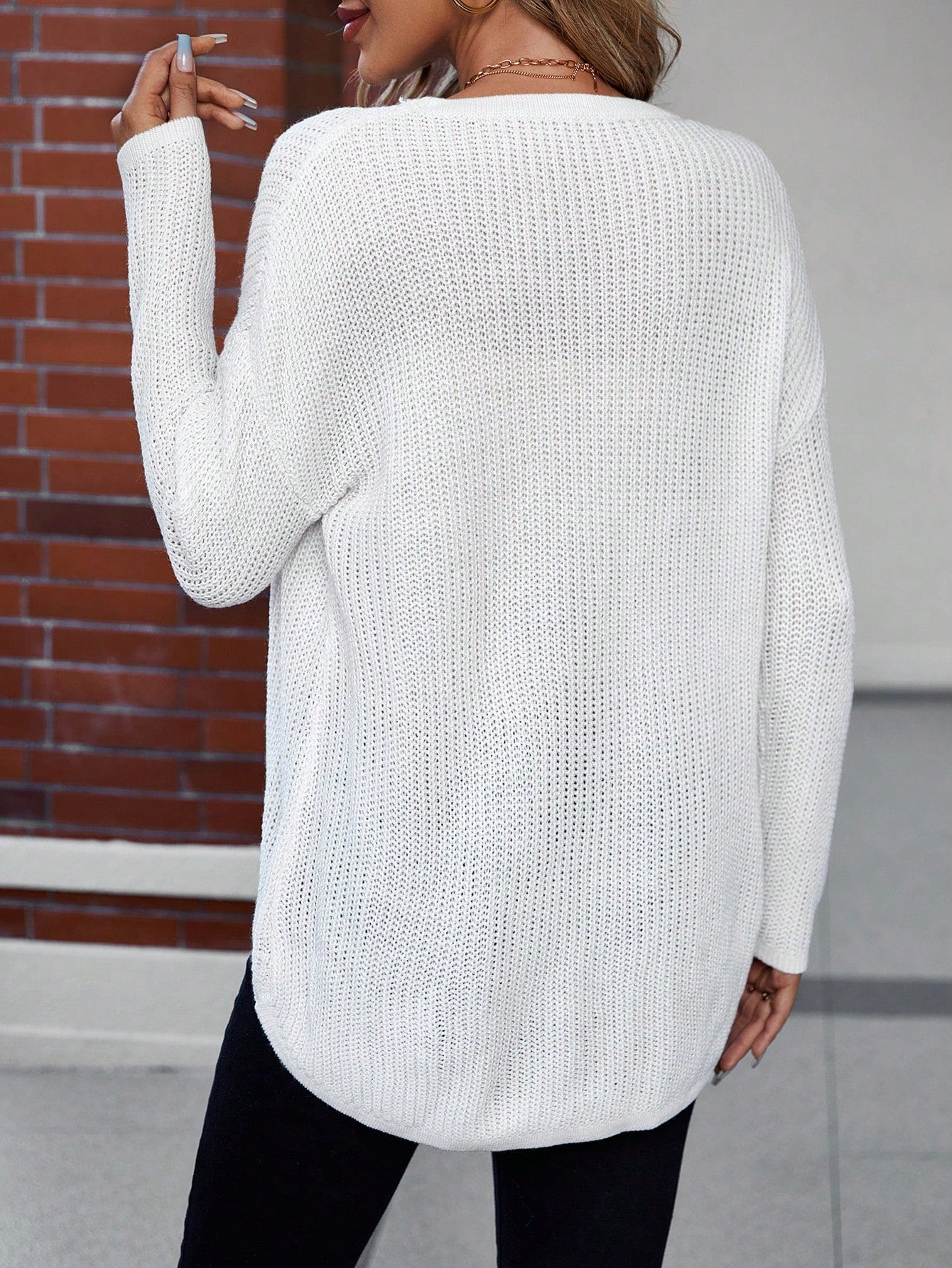 SHEIN Essnce Solid Drop Shoulder Ribbed Knit Sweater