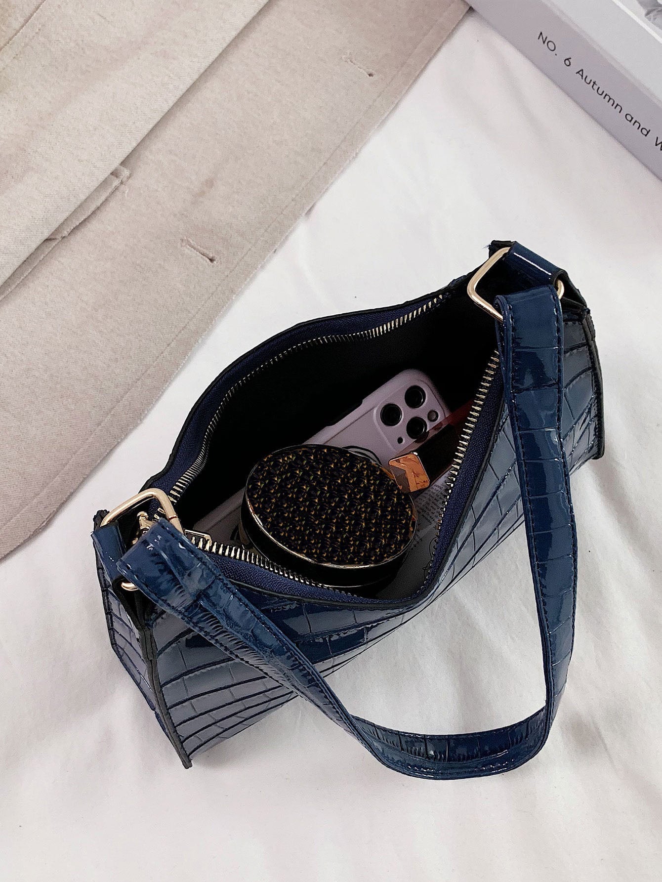 Croc Embossed Shoulder Bag
