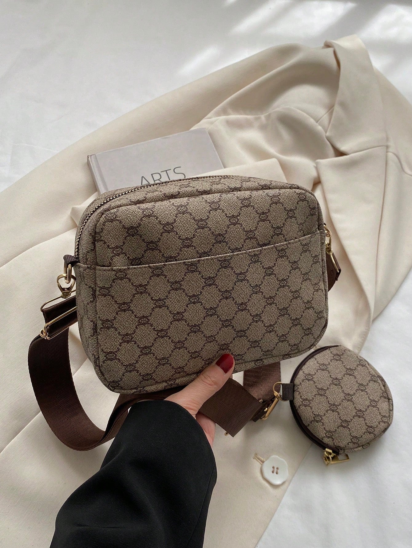 Mini Geometric Pattern Square Bag with Coin Purse , Women Bag with Dime Bag