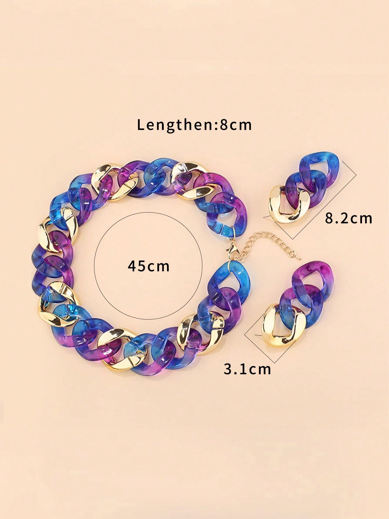 1Pc Fashion Polyresin Chain Necklace & 1Pair Drop Earrings for Women for Daily Decoration