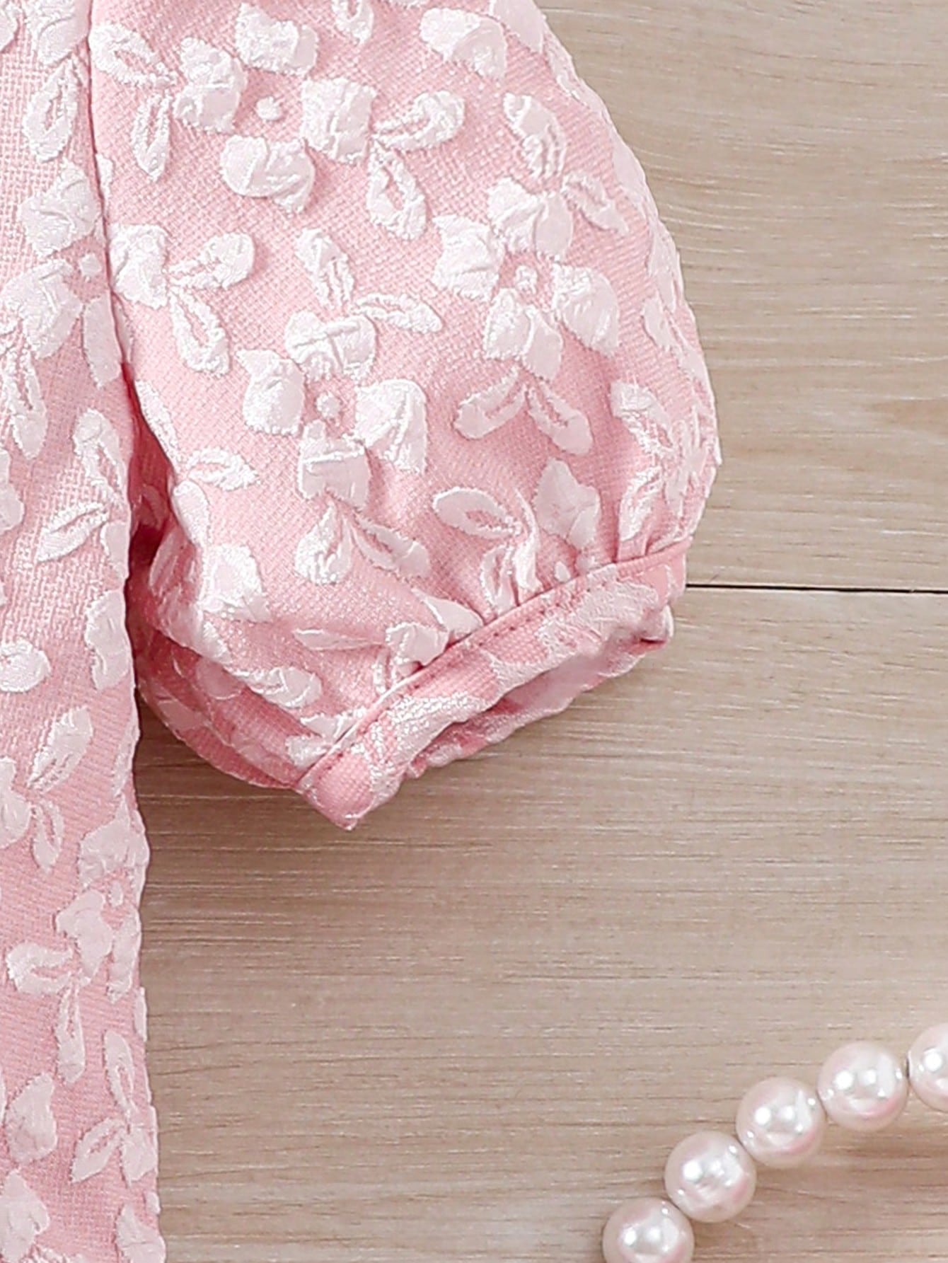 SHEIN Kids FANZEY Little Girls' Ladylike Jacquard Puff Sleeve Dress with Front Button Placket