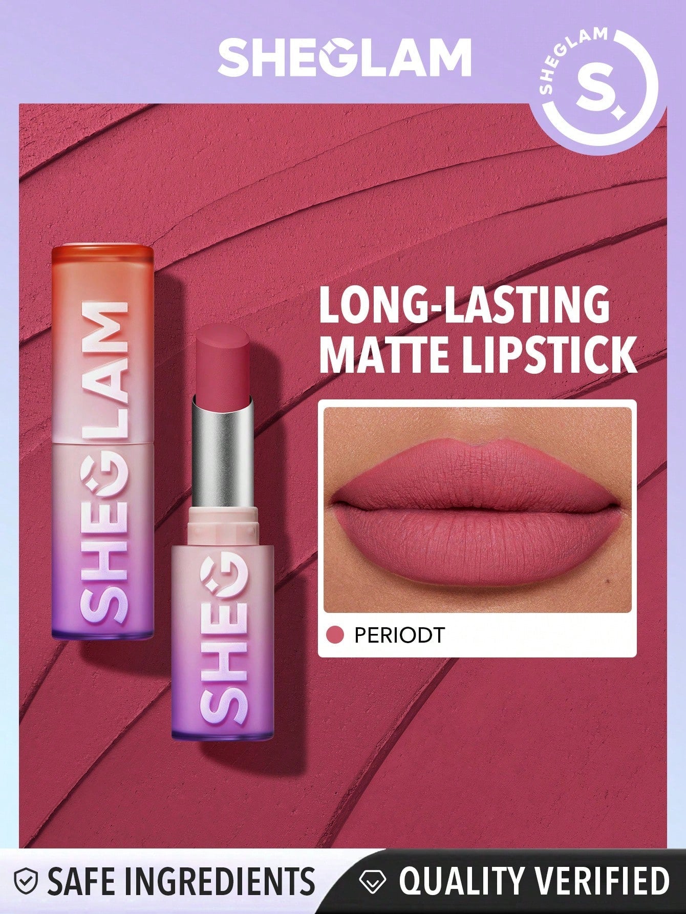 SHEGLAM Dynamatte Boom Long Lasting Matte Lipstick-Periodt 20 Colors Creamy Matte Waterproof Lipstick Amazing Non-Stick Cup Transfer-Proof Lipstick Black Friday Sale Gift Pink Lipstick