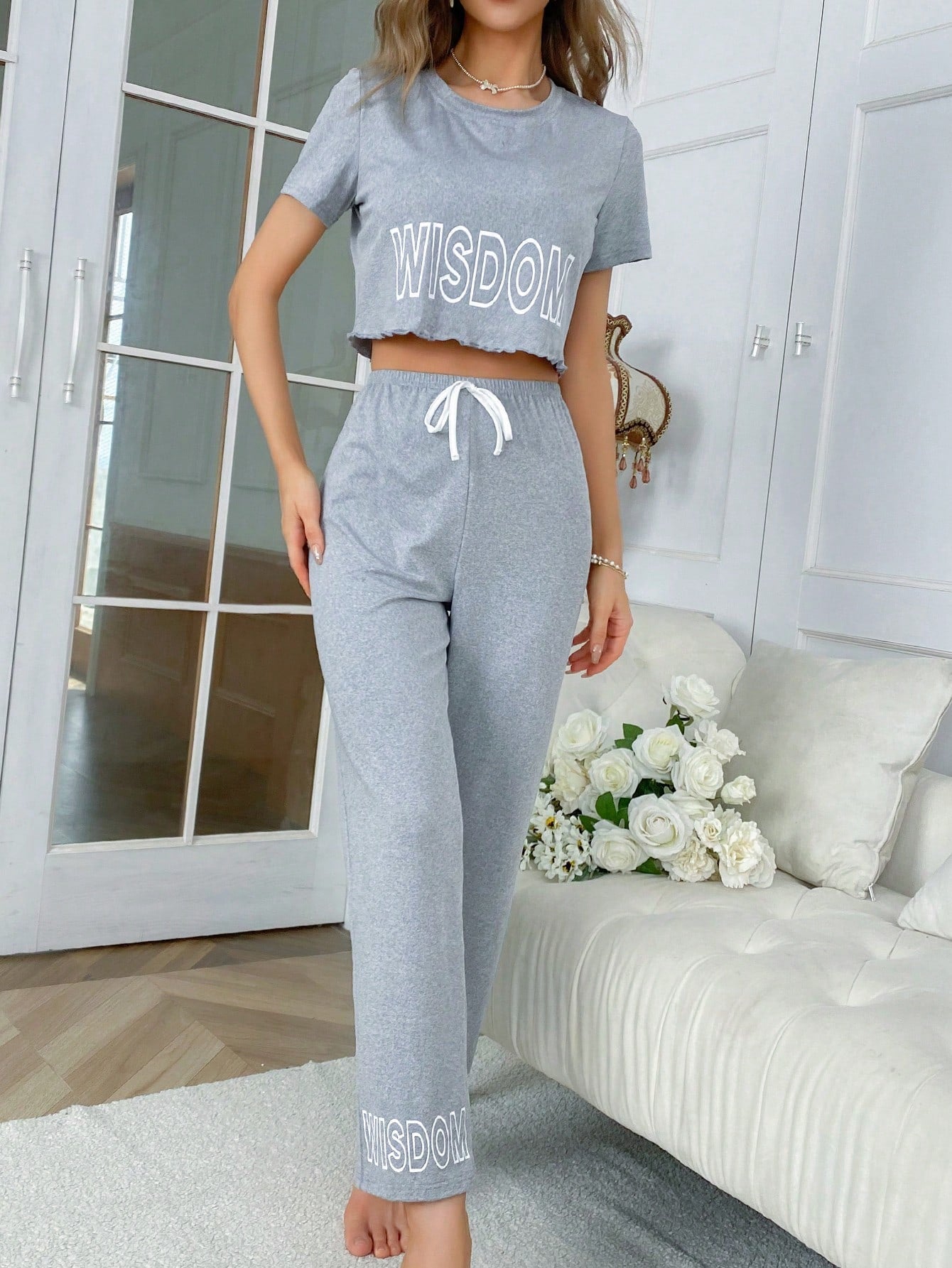 Letter Graphic Tee & Pants PJ Set