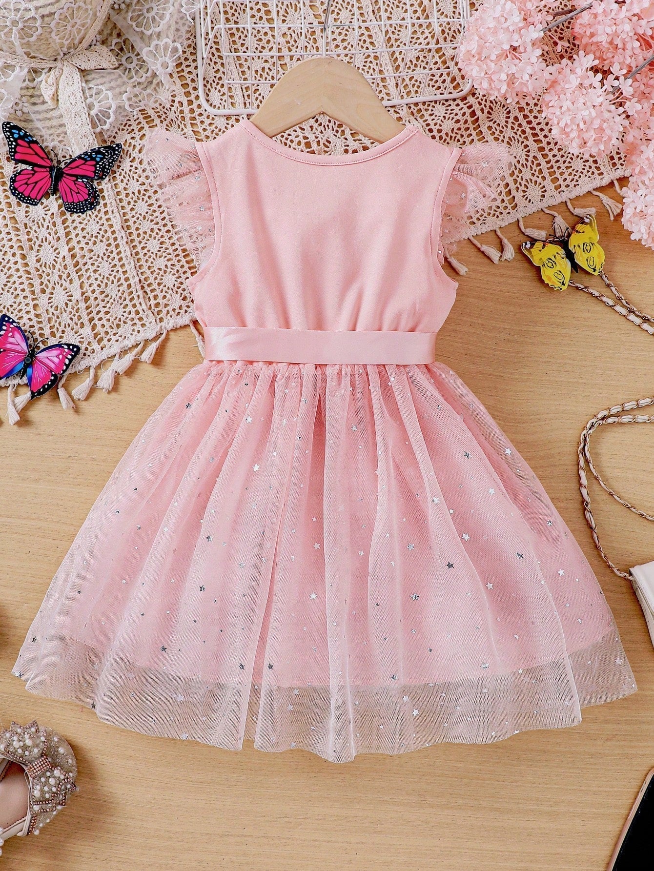 Toddler Girls' Mesh Flutter Sleeve Dress