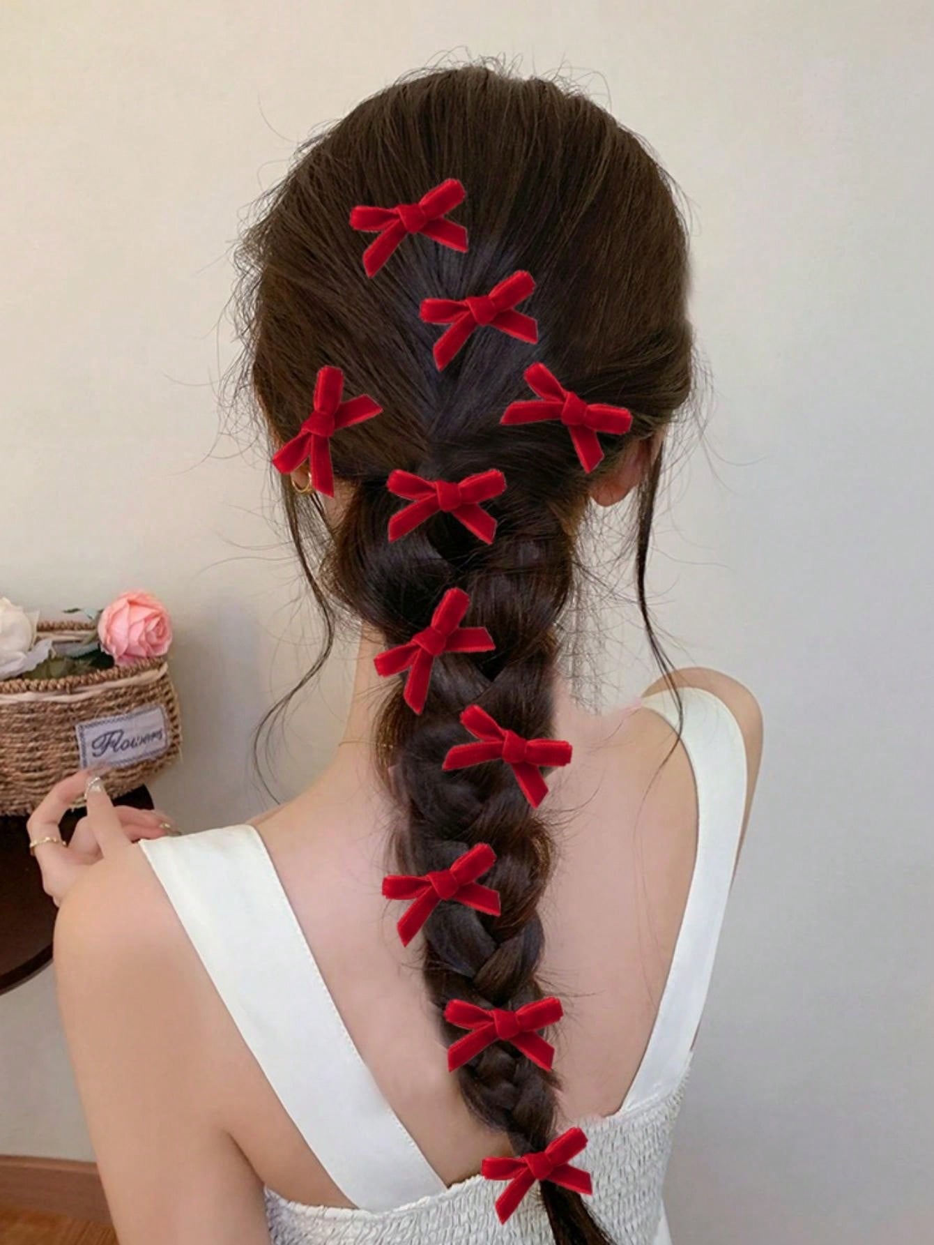 8Pcs Red Mini Bowknot Hair Clips