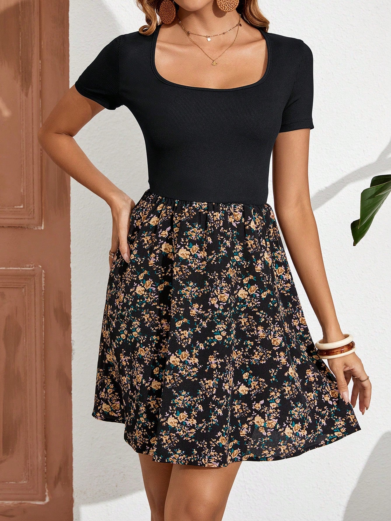 SHEIN Clasi Floral Print Scoop Neck Dress