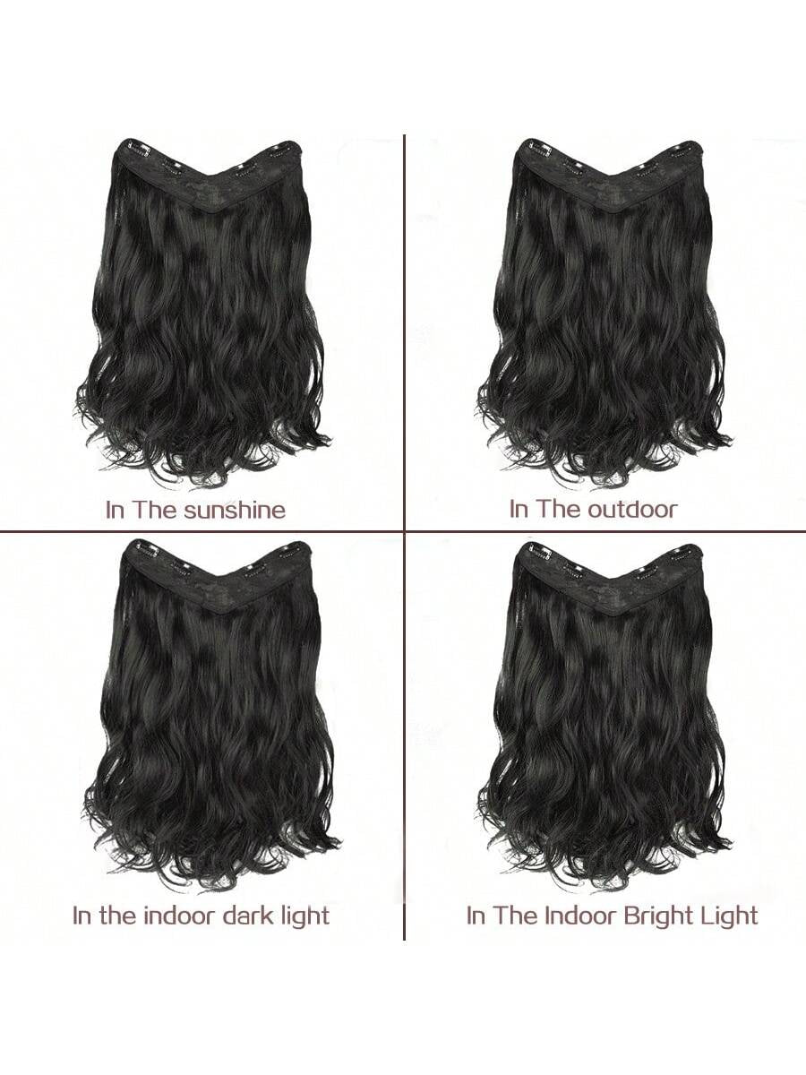 Synthetic Fiber Big Wavy V Shaped Hair Extensions for White People, Invisible Four Clip Hairpiece, 16/20/24 Inch Available in Black and Brown