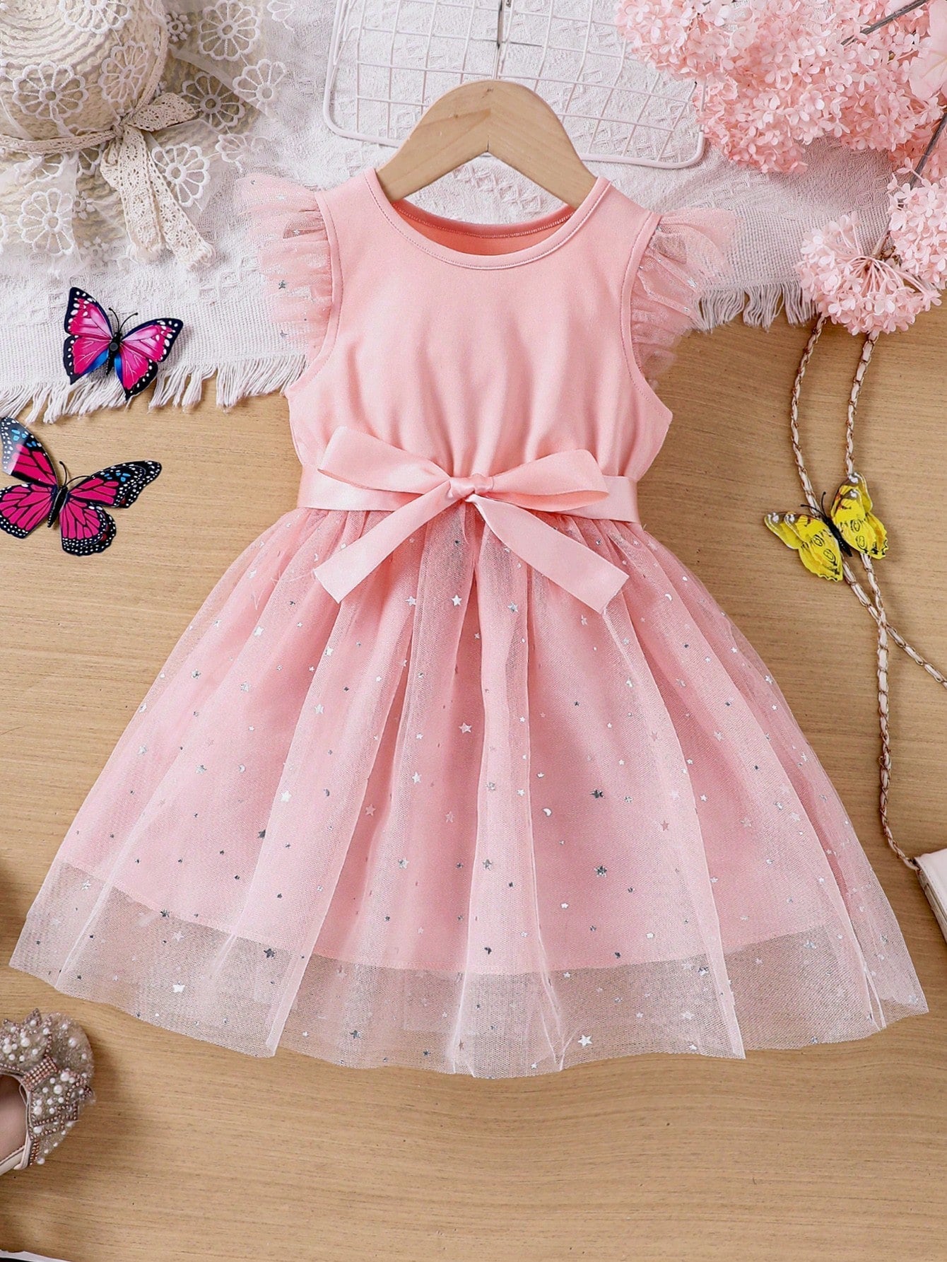 Toddler Girls' Mesh Flutter Sleeve Dress