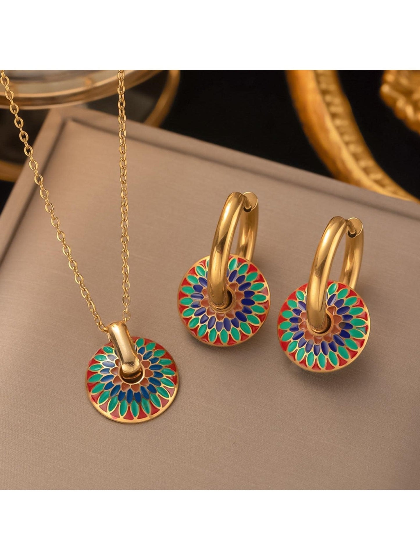 3Pcs/Set Fashion Marble Pattern round Decor Jewelry Set for Women for Daily Decoration