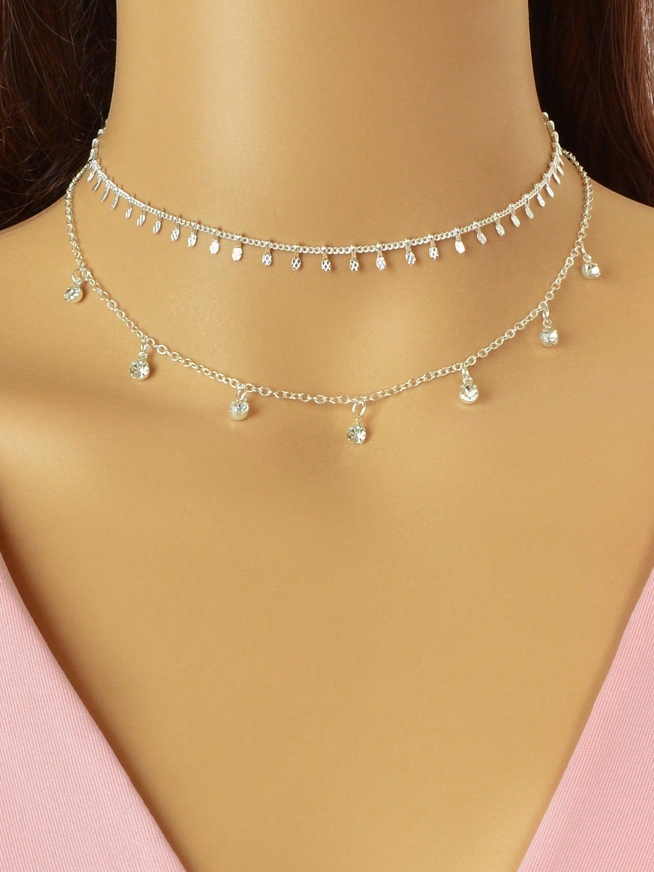2Pcs Rhinestone Charm Necklace