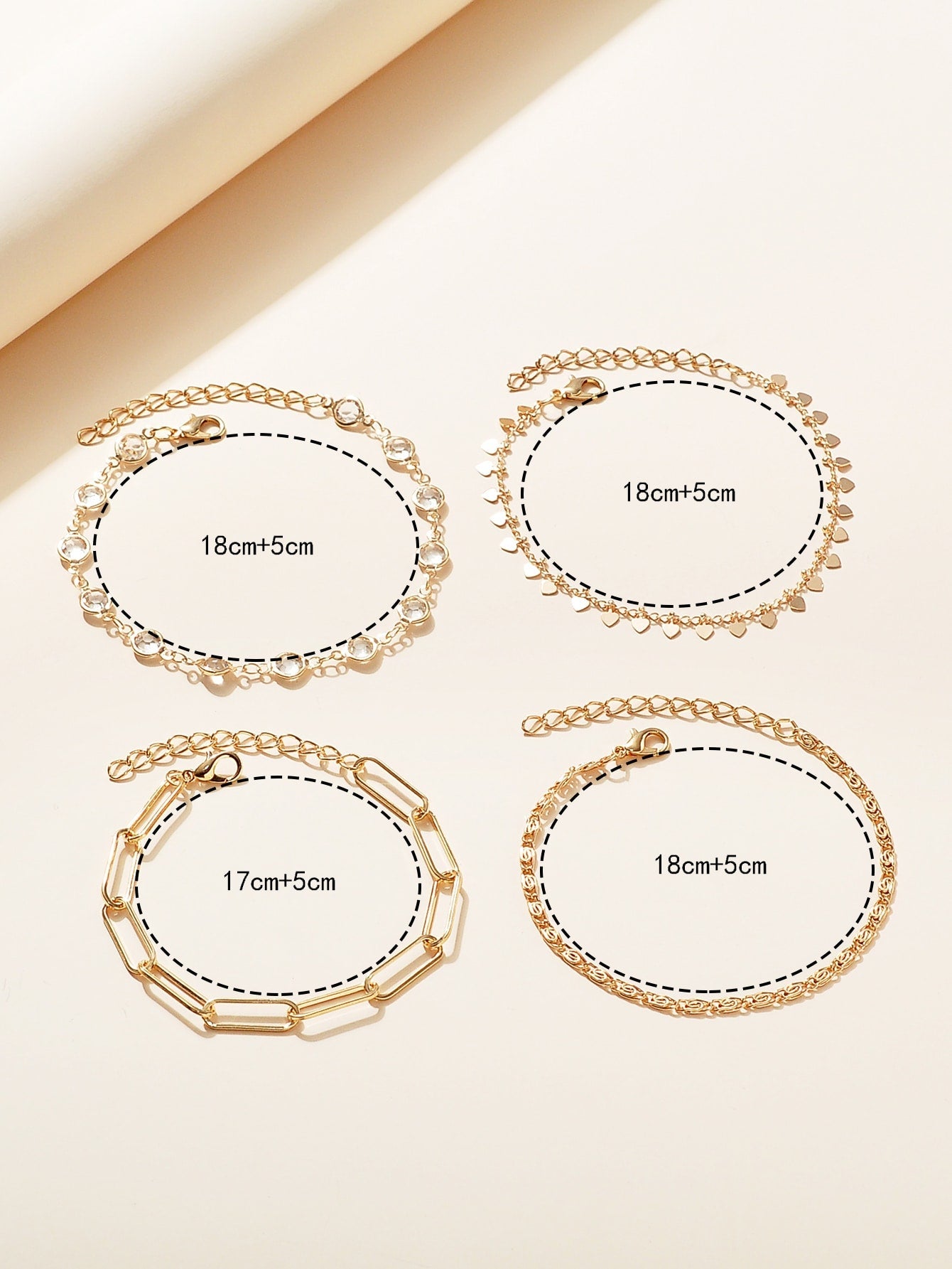 4Pcs Heart & Rhinestone Decor Bracelet Copper Jewelry
