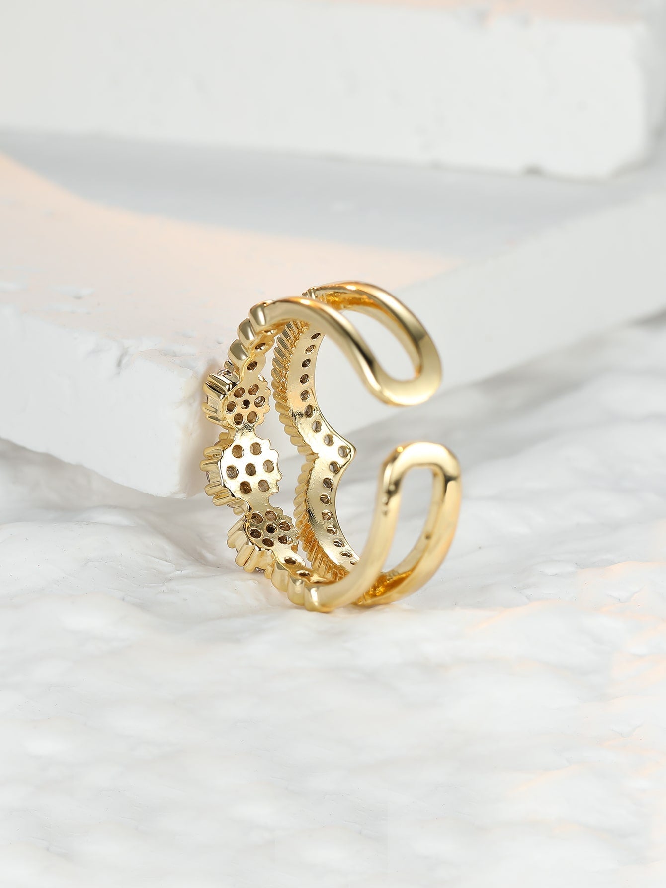 Cubic Zirconia Decor Cuff Ring