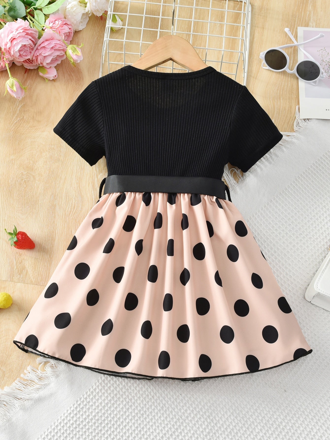 SHEIN Kids CHARMNG Young Girl Polka Dot Print Lace Ruffle Trim Dress