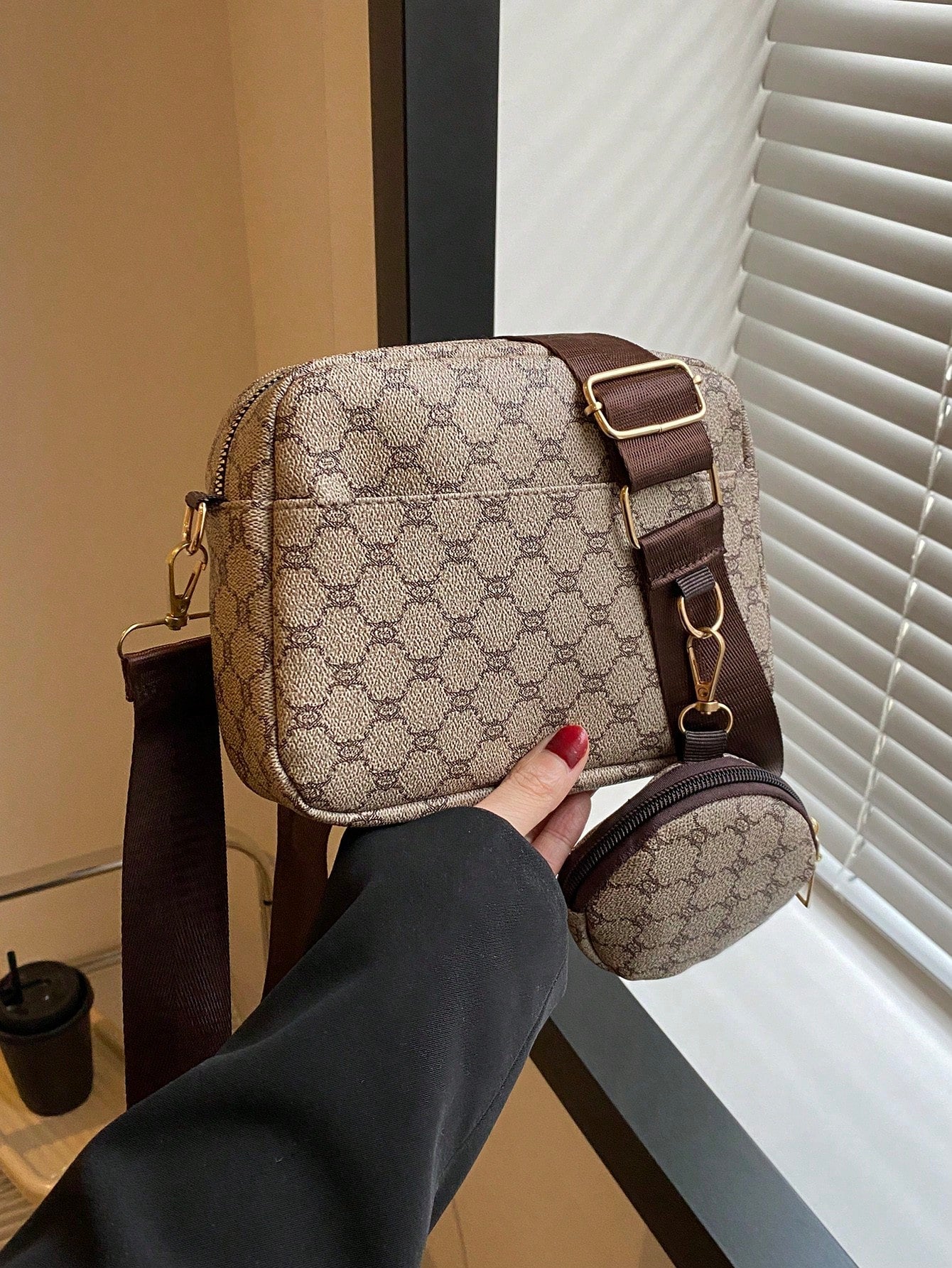 Mini Geometric Pattern Square Bag with Coin Purse , Women Bag with Dime Bag