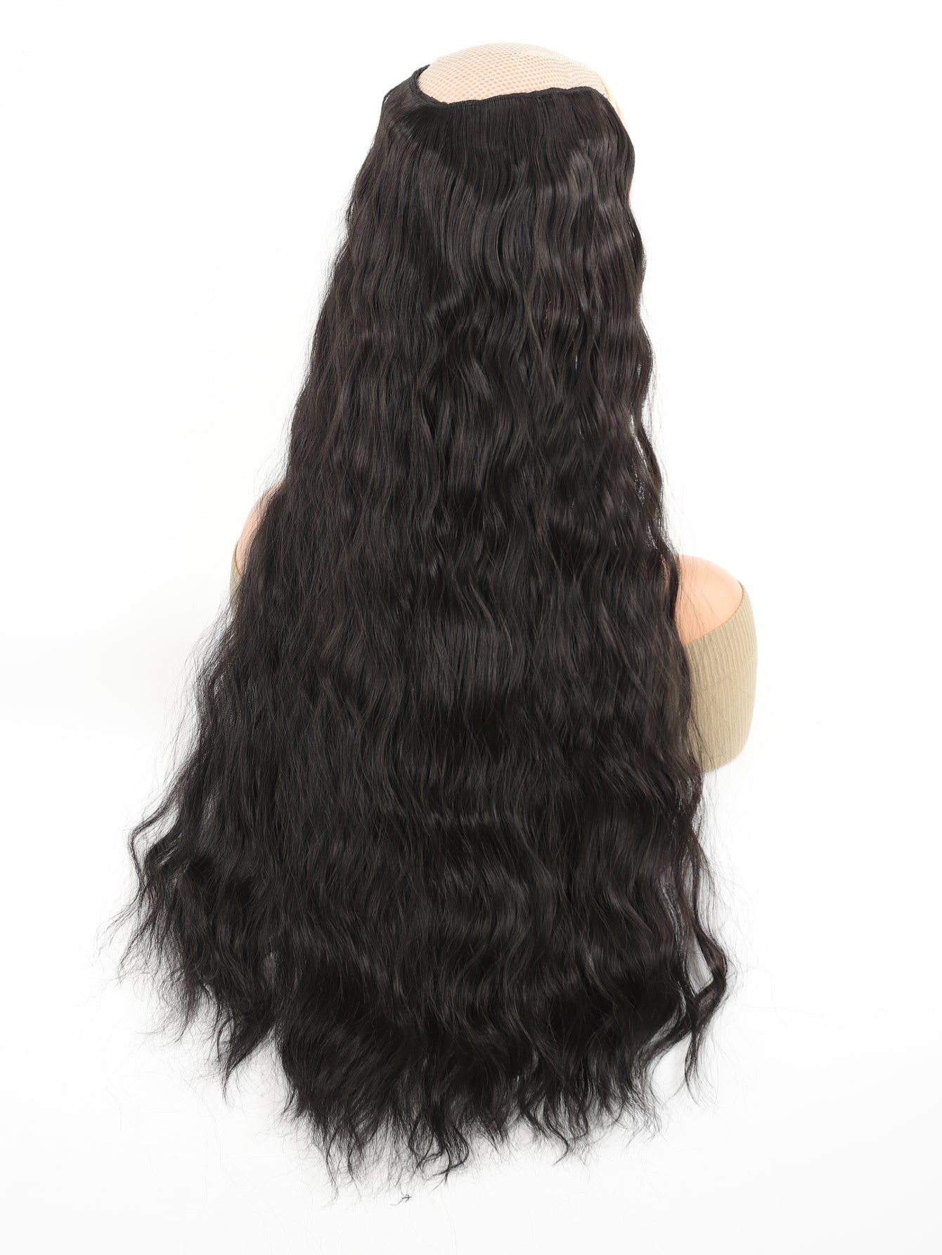Synthetic Long Wave V-Shaped Hair Extension 4 Clips Hairpiece Heat Resistant Water Ripple Fake Hair Hairpiece for Women