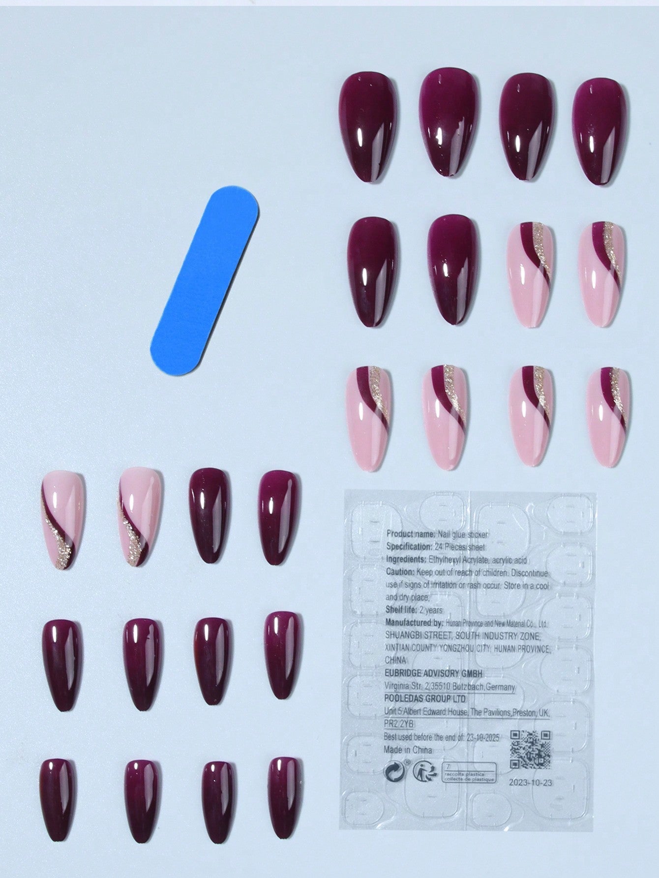 Elevate Your Style With,24Pcs Long Almond Stripe Design Fake Nail Set,Contain 1Pcs Jelly Glue and 1Pcs Nail File, for Daily Wear by Women and Girls