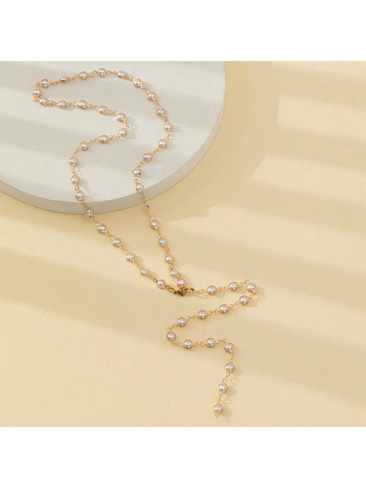 1Pc Elegant Fashionable Pearl Y-Neck Sweater Chain