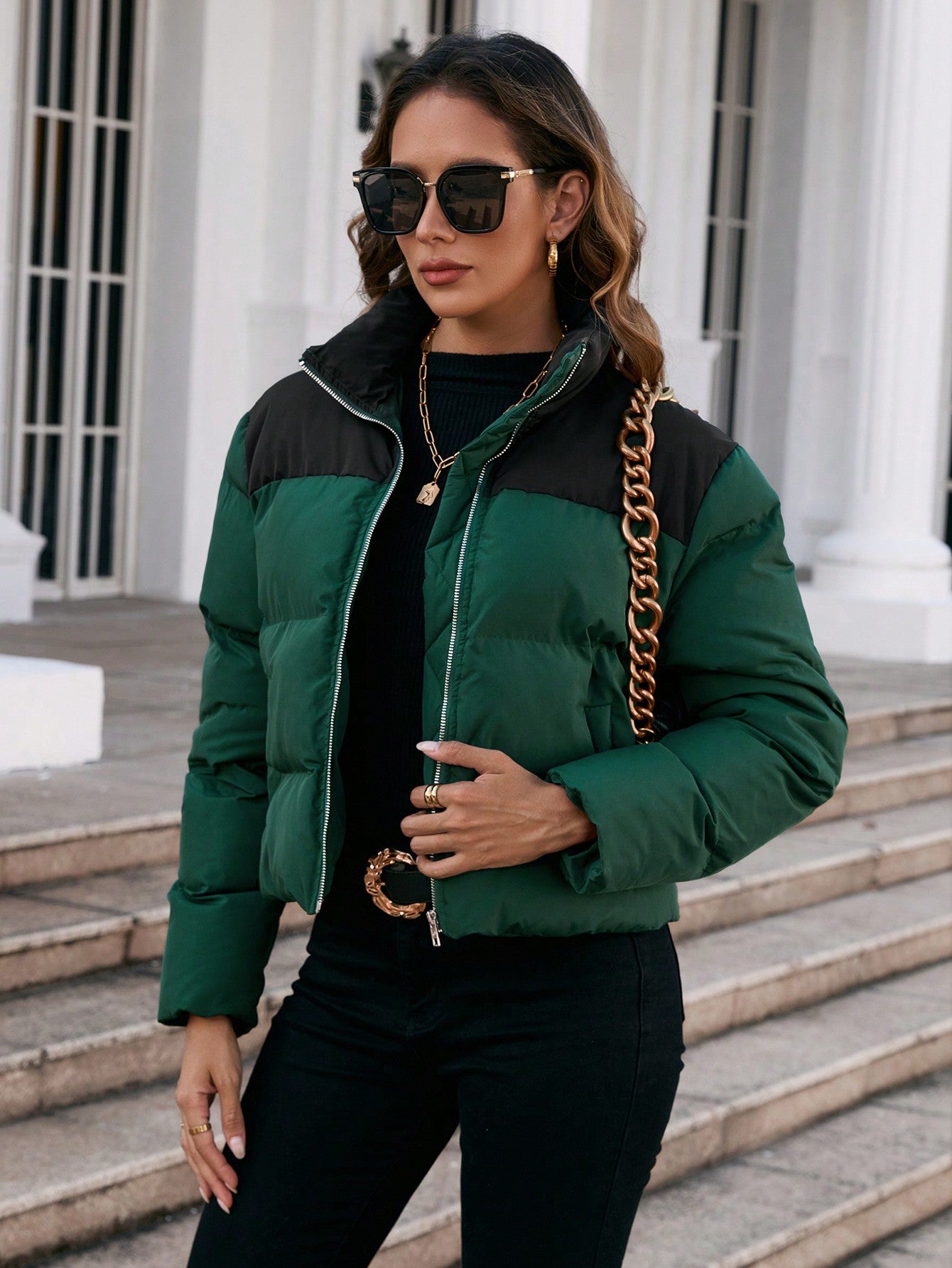 SHEIN Clasi Two Tone Zip up Puffer Coat