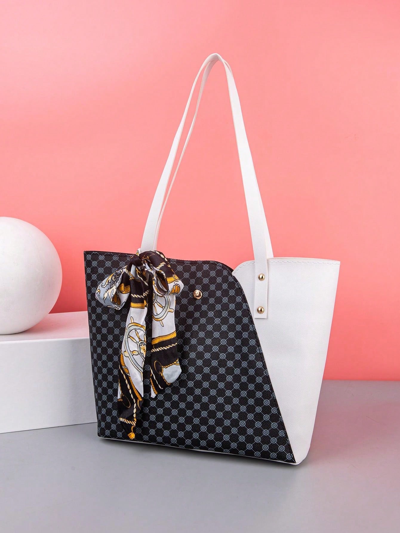 1Pc Retro Pattern Silk Scarf Decorated Women'S Tote Bag