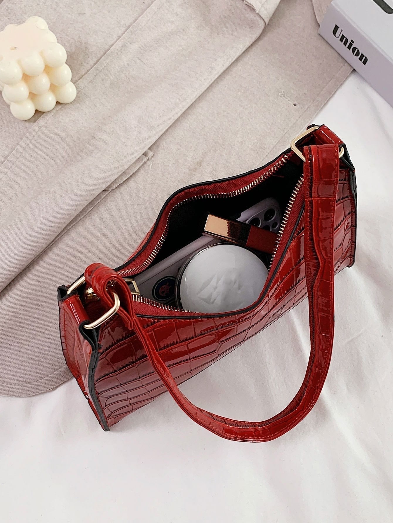 Croc Embossed Shoulder Bag