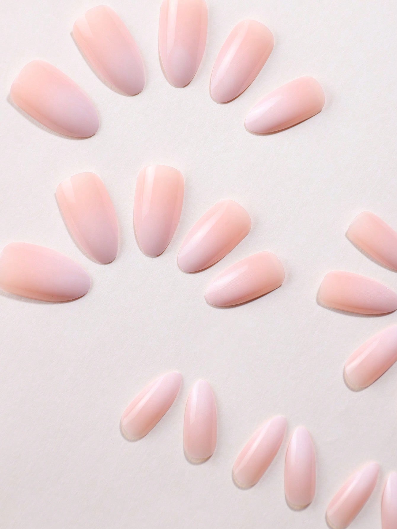 24Pcs/Set Gradient Milky White Almond-Shaped Nail Stickers with 1Pc Nail Buff and 1Pc Jelly Gel