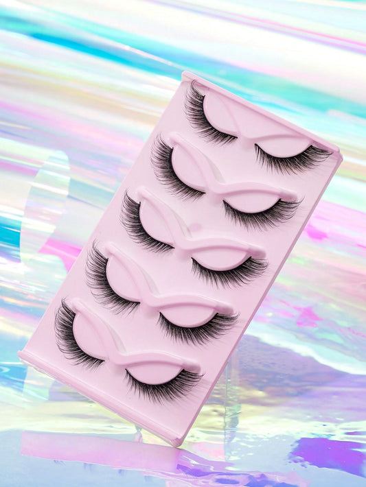 5 Pairs of Slender Long Curly Fox Eye Manga Lashes Eyetail Elongated False Eyelashes 16Mm