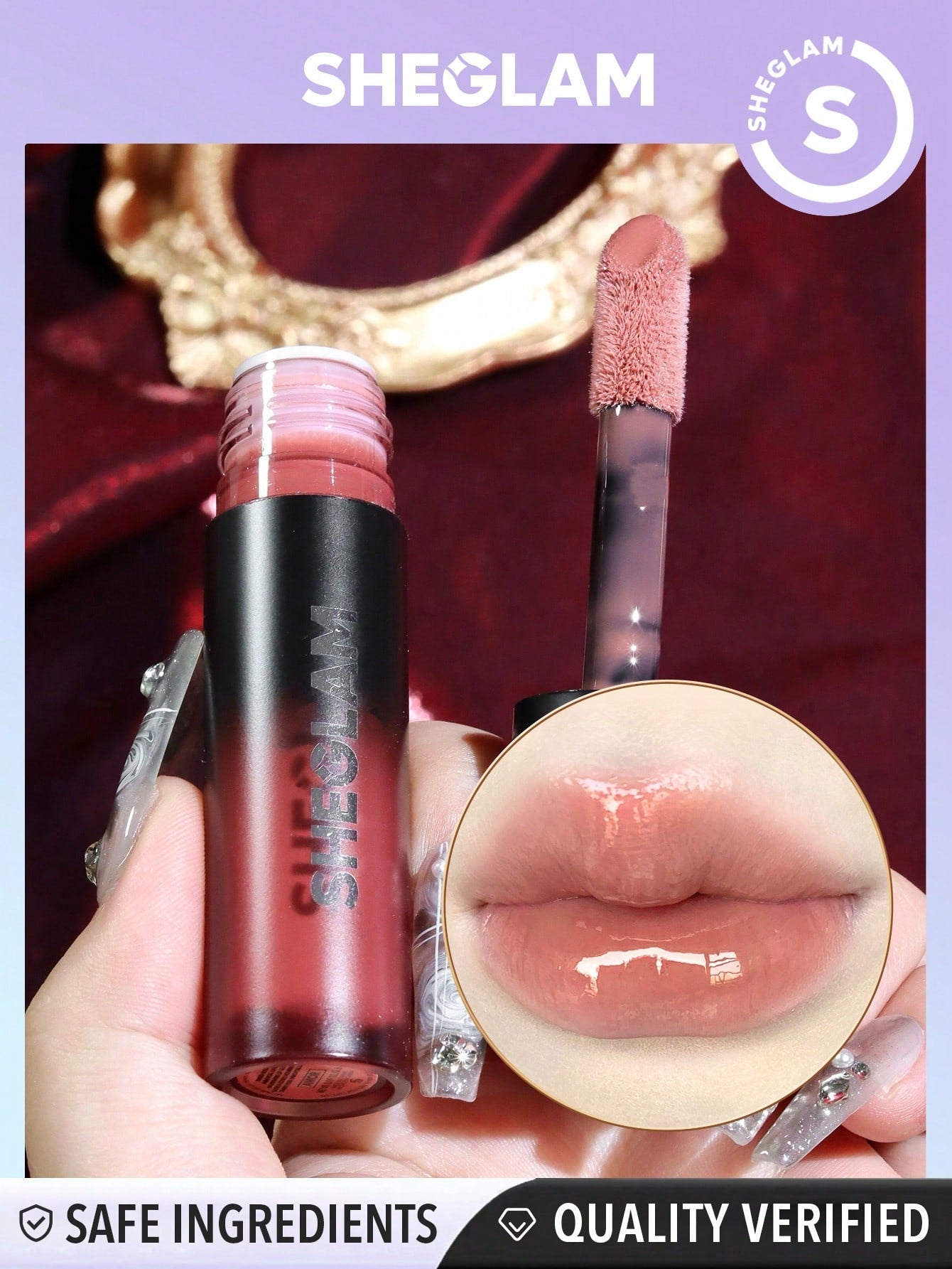 SHEGLAM Ember Rose Immortal Love Nourishing Lip Gloss-Amor Valentines Gift Nude Liquid Lipstick High Shine Finish Ultra Moisturizing Lip Glaze Luminous Shine Non-Sticky Li Makeup