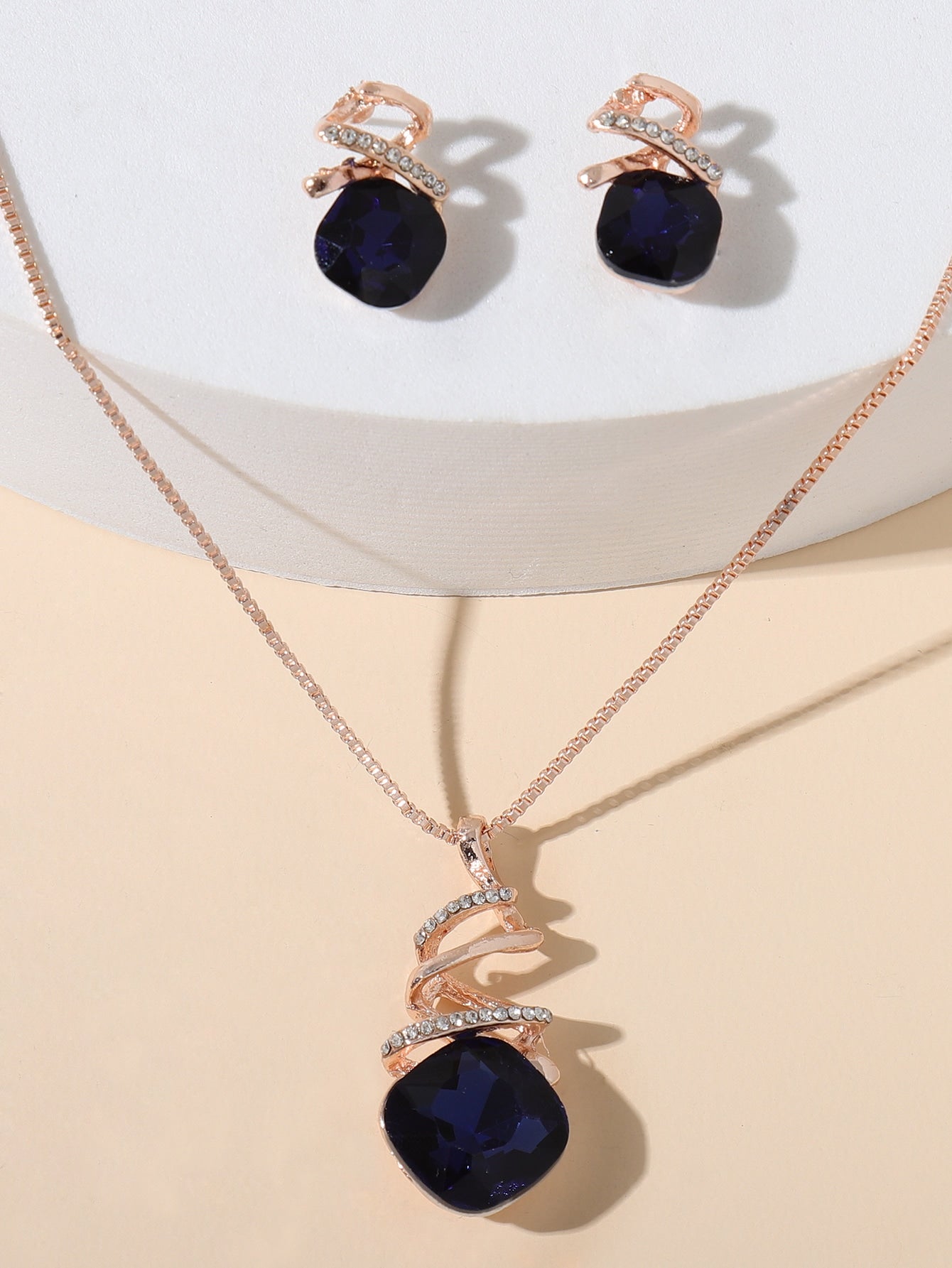 3Pcs Rhinestone Decor Jewelry Set