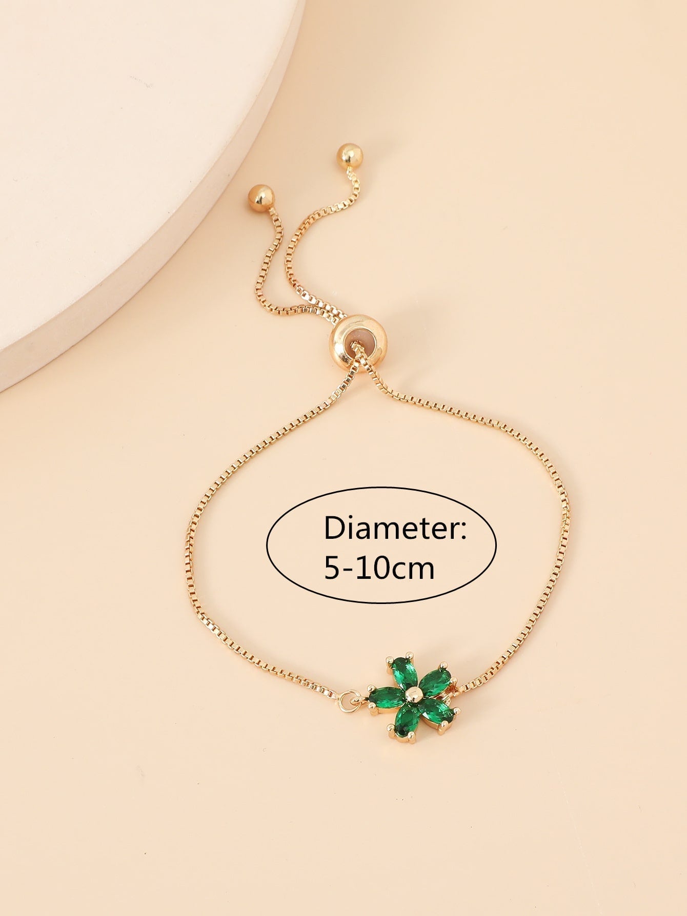 1Pc Adjustable Copper & Cubic Zirconia Flower Decor Pull Cord Bracelet Suitable for Women'S Daily Wear, Date and Party