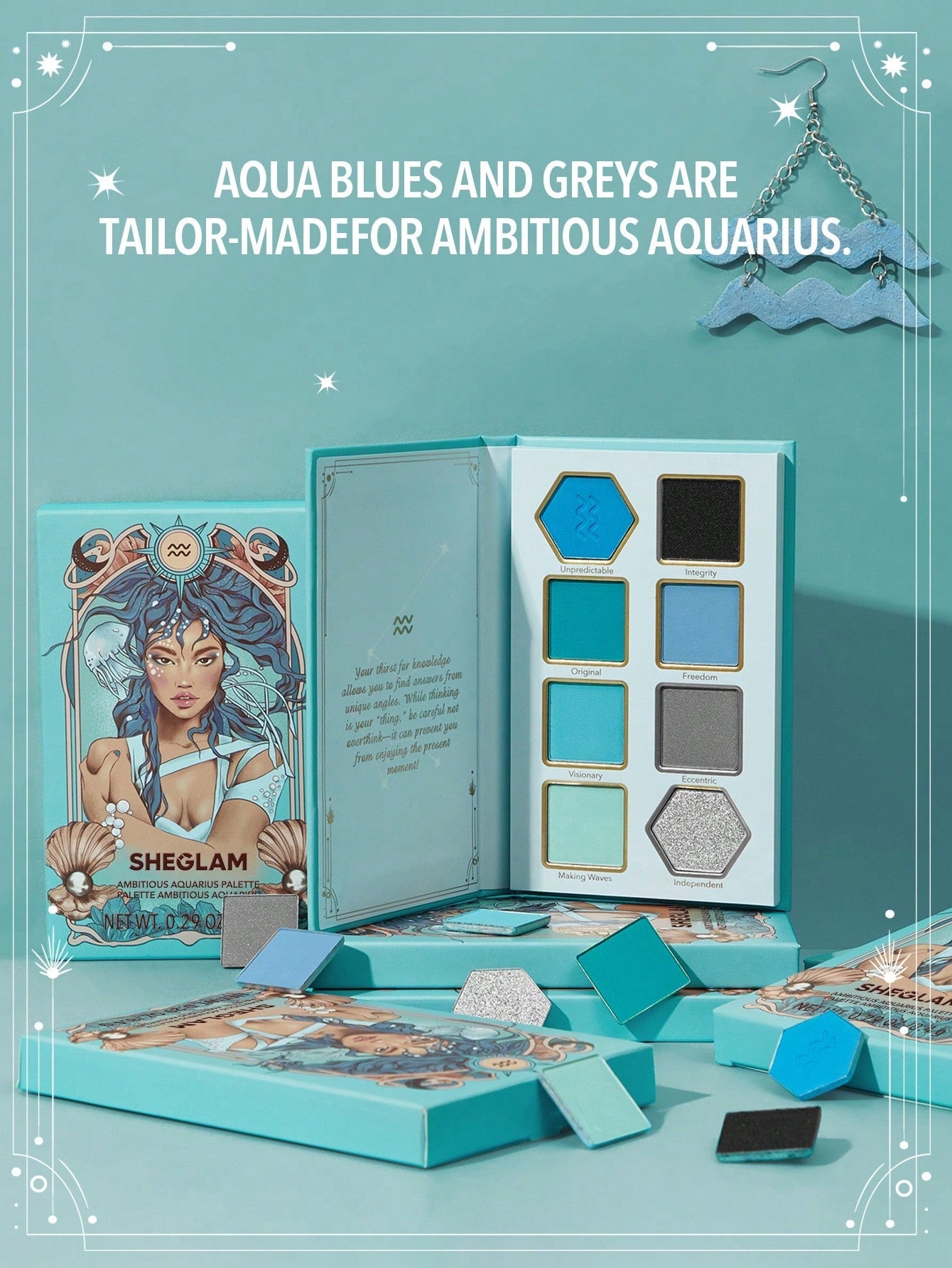 SHEGLAM Ambitious Aquarius Palette 8-Clolor Shimmer Metallic Matte Eyeshadow Palette Silver Blue High Shine High Pigment Long Wear Blendable Cream Eyeshadow Black Friday Winter Purple Eyeshadow