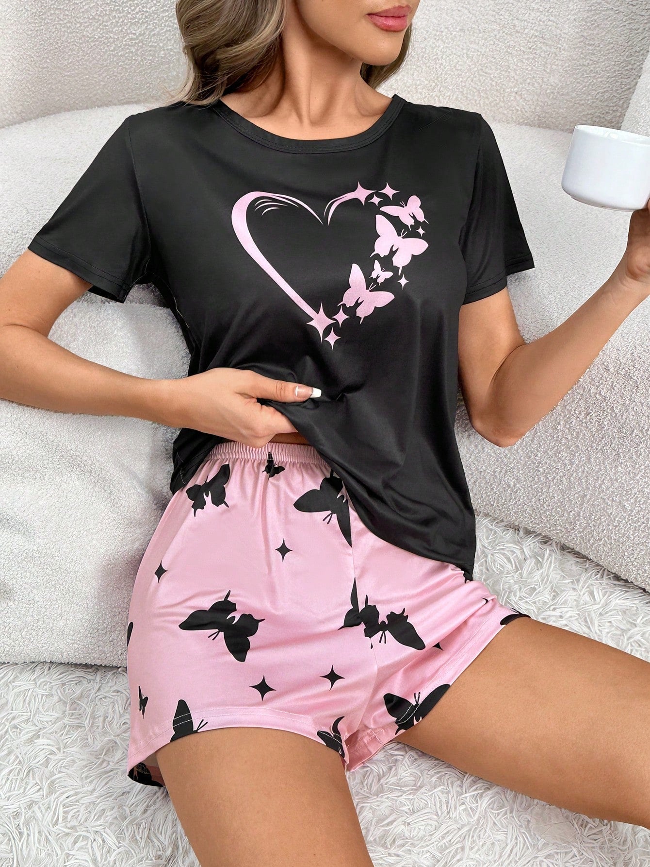 Heart & Butterfly Print PJ Set