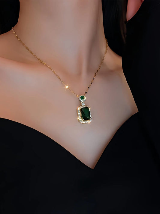 4Pcs Women'S Deluxe Square Shaped Jewelry Set with Rhinestone Decoration, Including 1 Necklace, 2 Earrings and 1 Ring, Suitable for Various Occasions Such as Daily Wear and Parties, Best Gift Choice