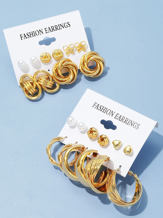 11Pairs/Set Faux Pearl & Heart Decor Earrings