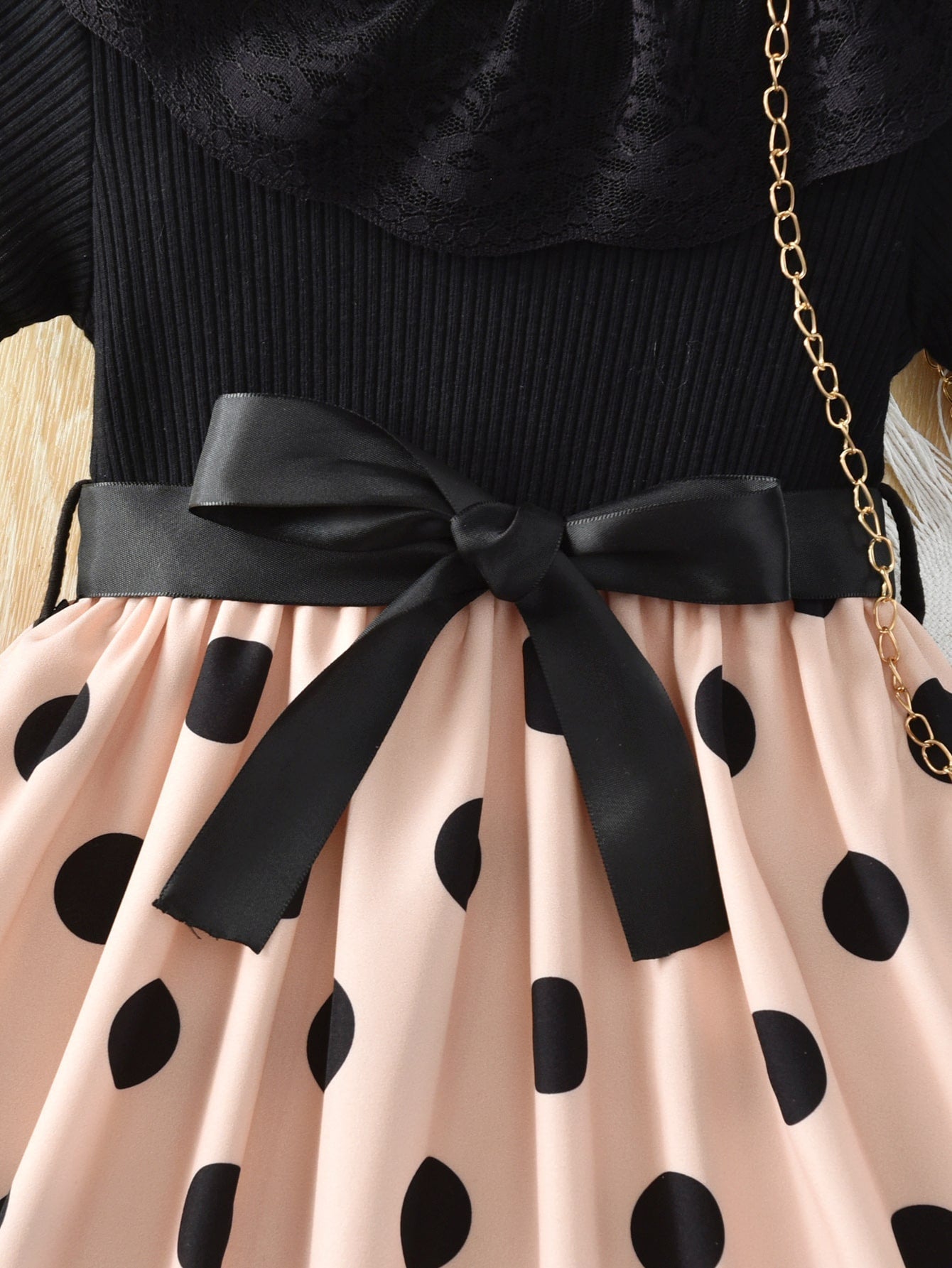 SHEIN Kids CHARMNG Young Girl Polka Dot Print Lace Ruffle Trim Dress