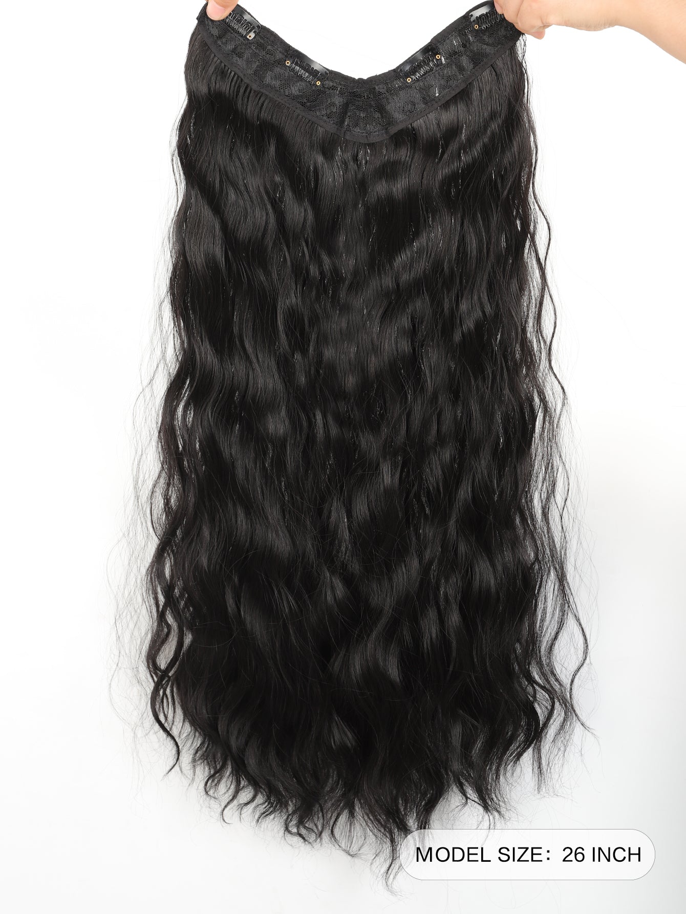 Synthetic Long Wave V-Shaped Hair Extension 4 Clips Hairpiece Heat Resistant Water Ripple Fake Hair Hairpiece for Women