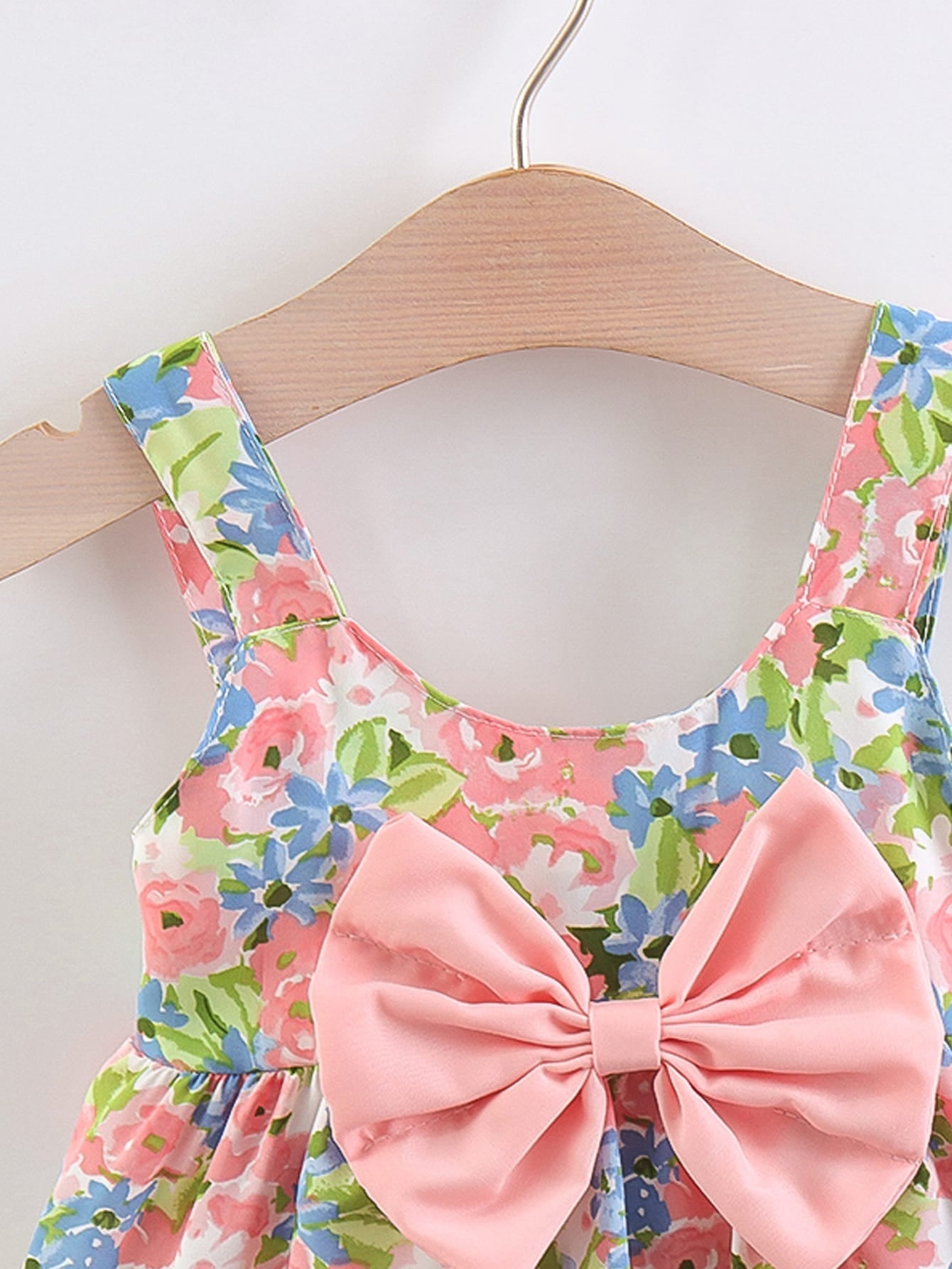 Baby Floral Print Bow Front Cami Dress with Hat