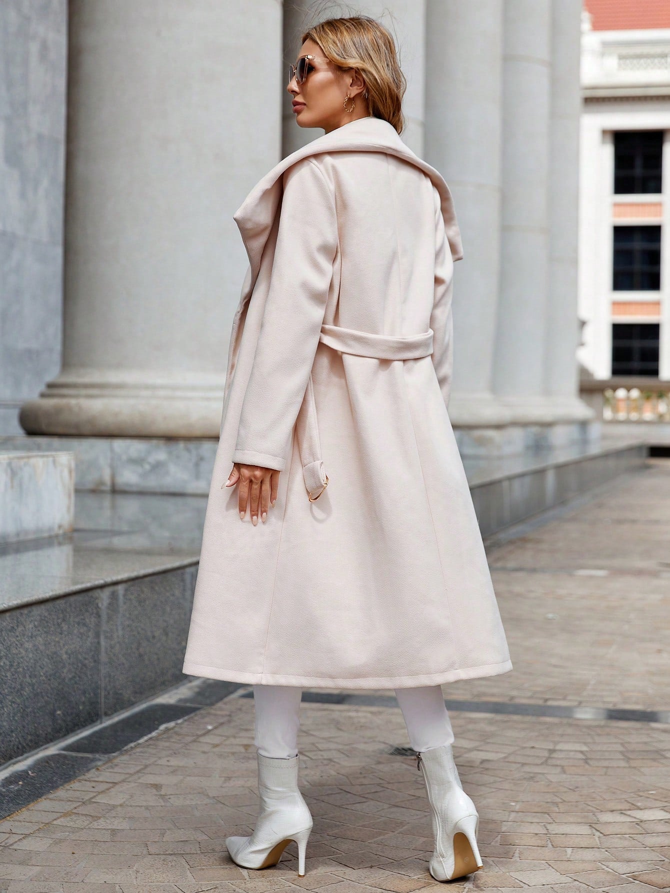 SHEIN Essnce Waterfall Collar Belted Overcoat