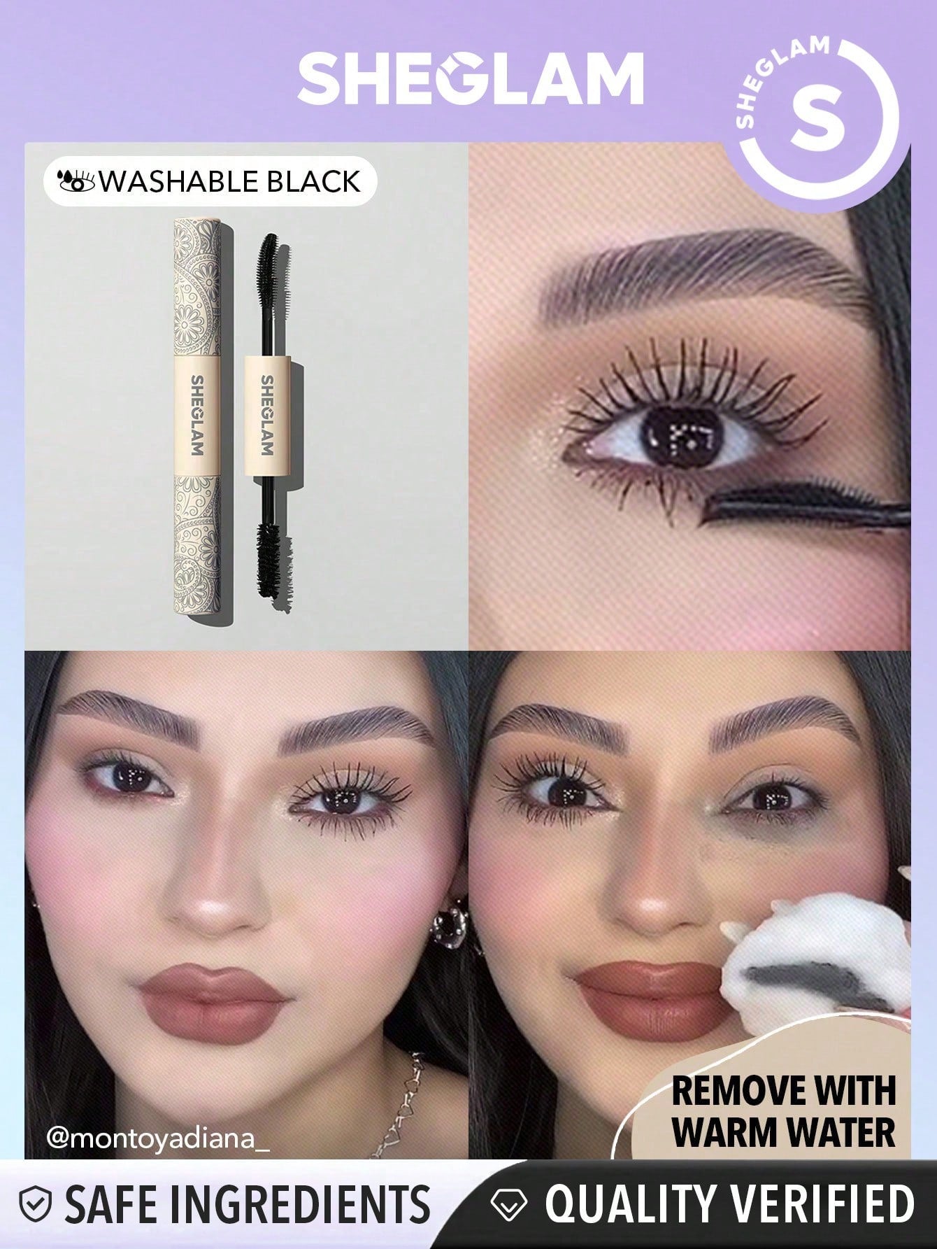 SHEGLAM All-In-One Volume & Length Mascara-Washable Black 2 in 1 Double Head Brush Easy to Remove No Smudge Curling Separation Thick Black Mascara Eye Makeup Black Friday Party Mascara