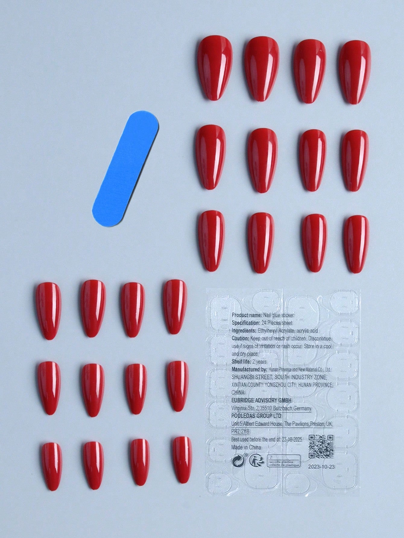 Elevate Your Style with 24Pcs Long Almond Shape Bright Red False Nails Set Suitable for Women & Girls' Daily Wear