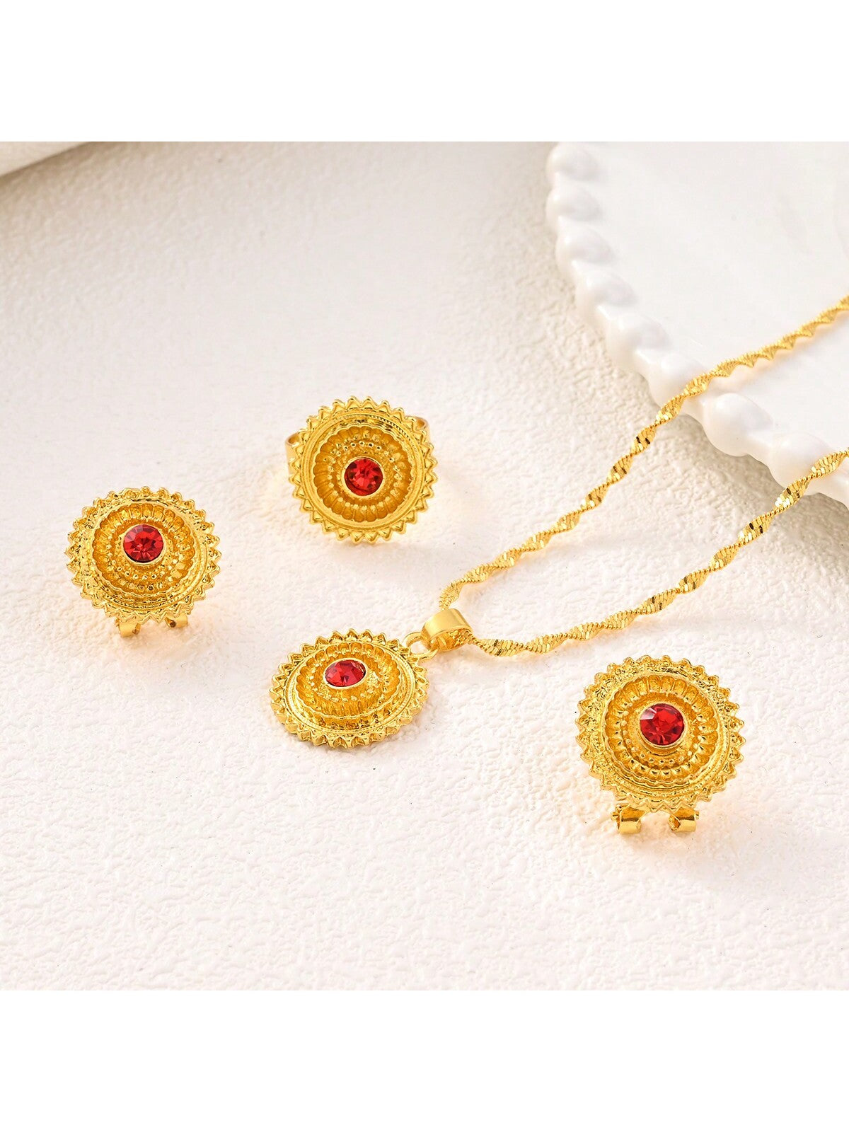 1Pc Gold-Color Traditional Jewelry Set for Women, Wedding Party Gift Set