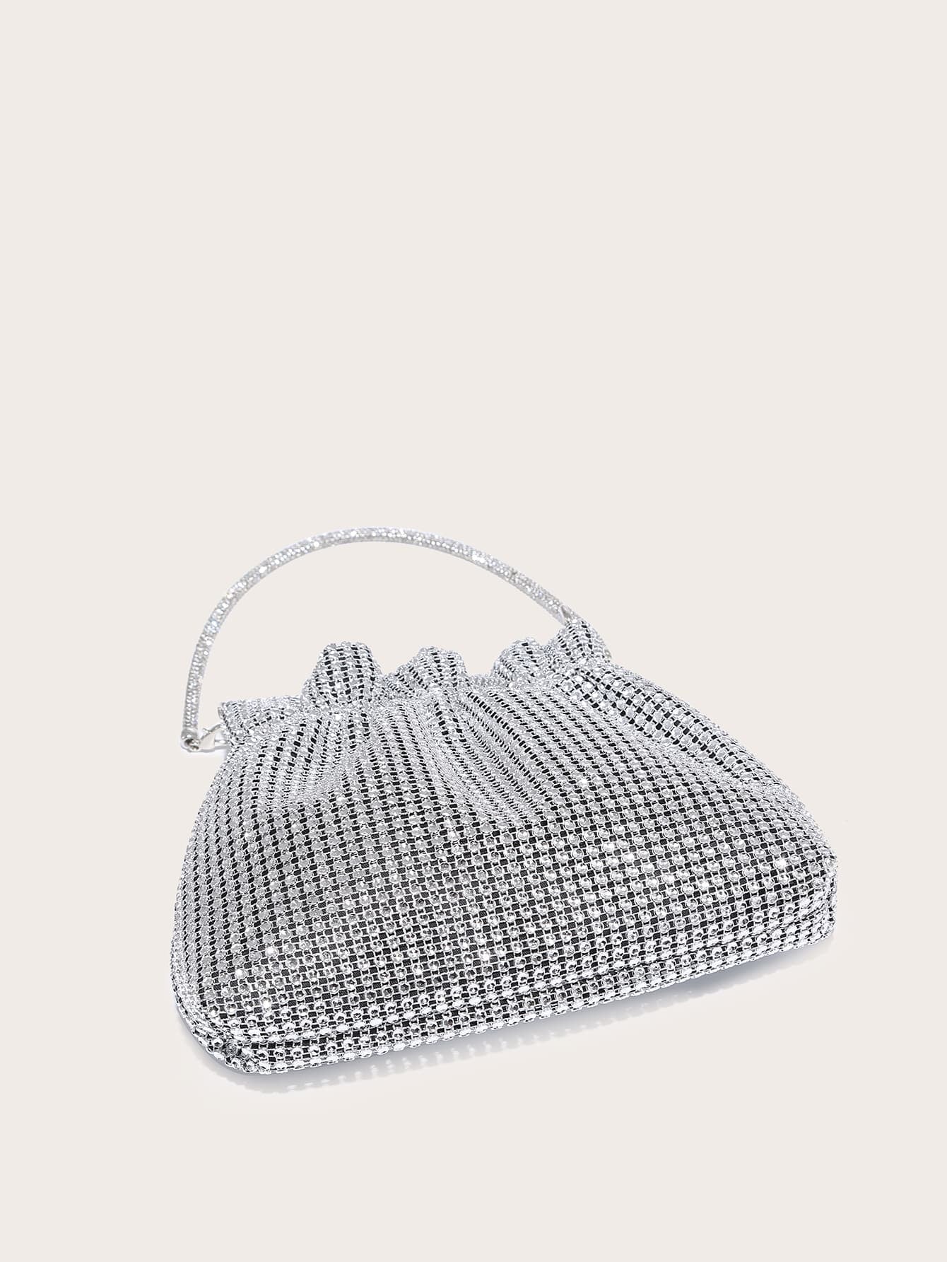 Shiny Mini Rhinestone Decor Ruched Bag Evening Bag, Dinner Bag for Party Girl