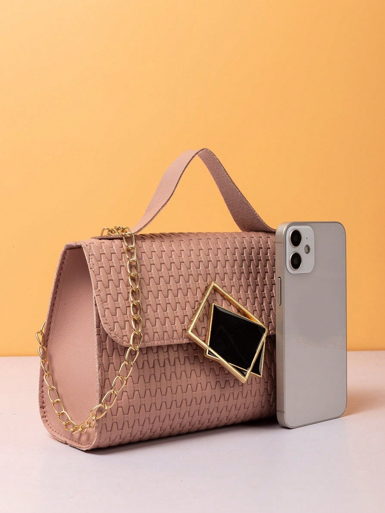 Mini Flap Square Bag Embossed Detail Metal Decor