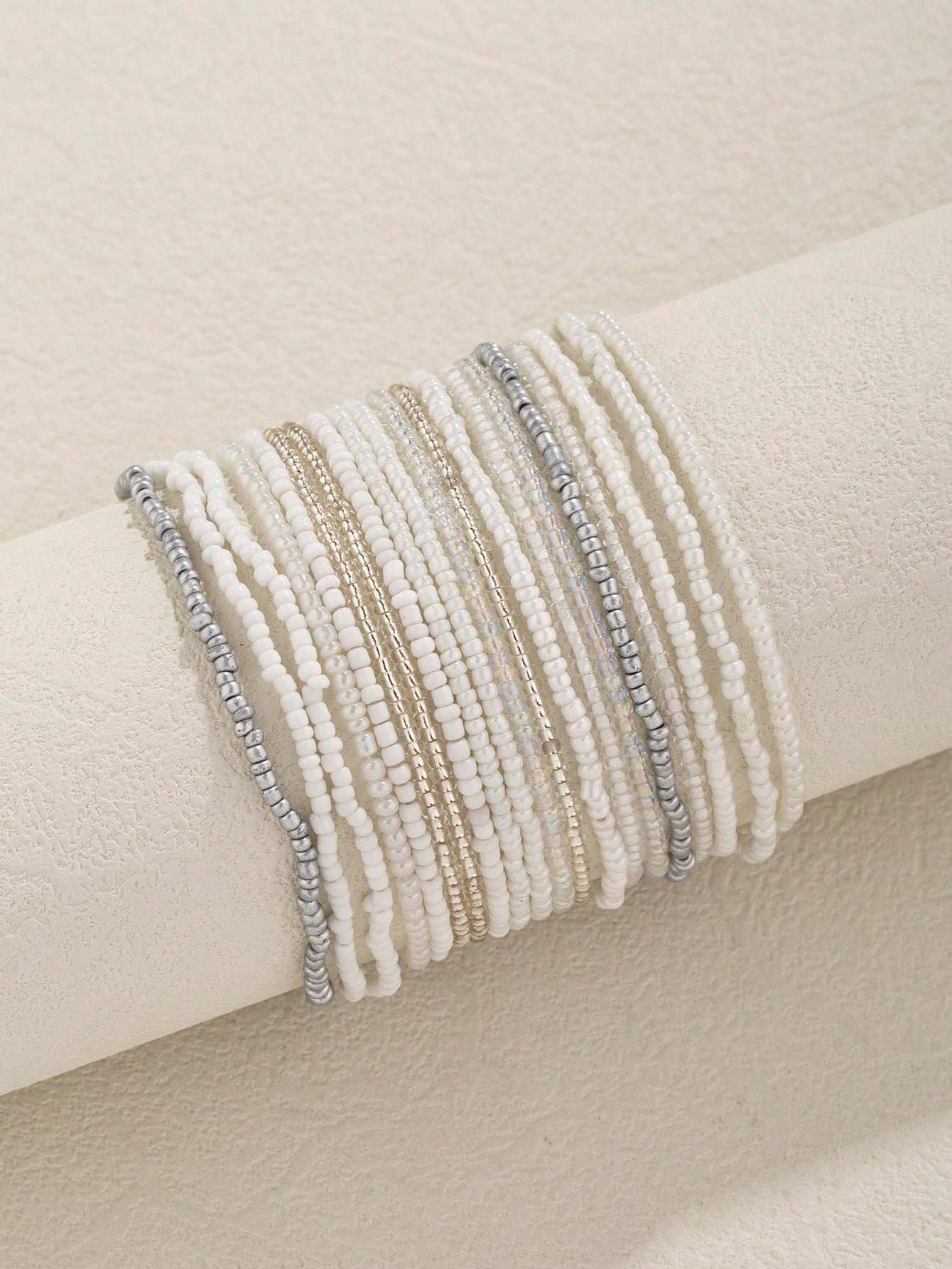 20Pcs Bohemian Style Glass Beads White Color Stacked Bracelets for Women