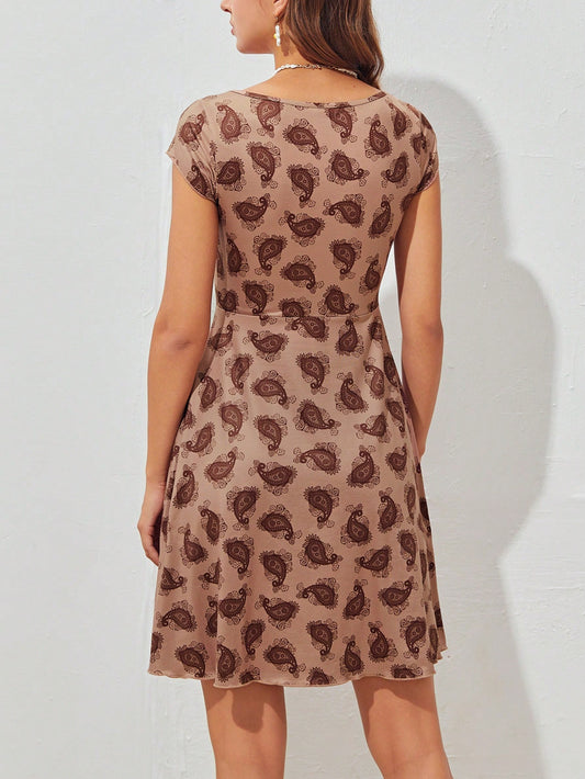 SHEIN WYWH Paisley Print Sweetheart Neck Dress