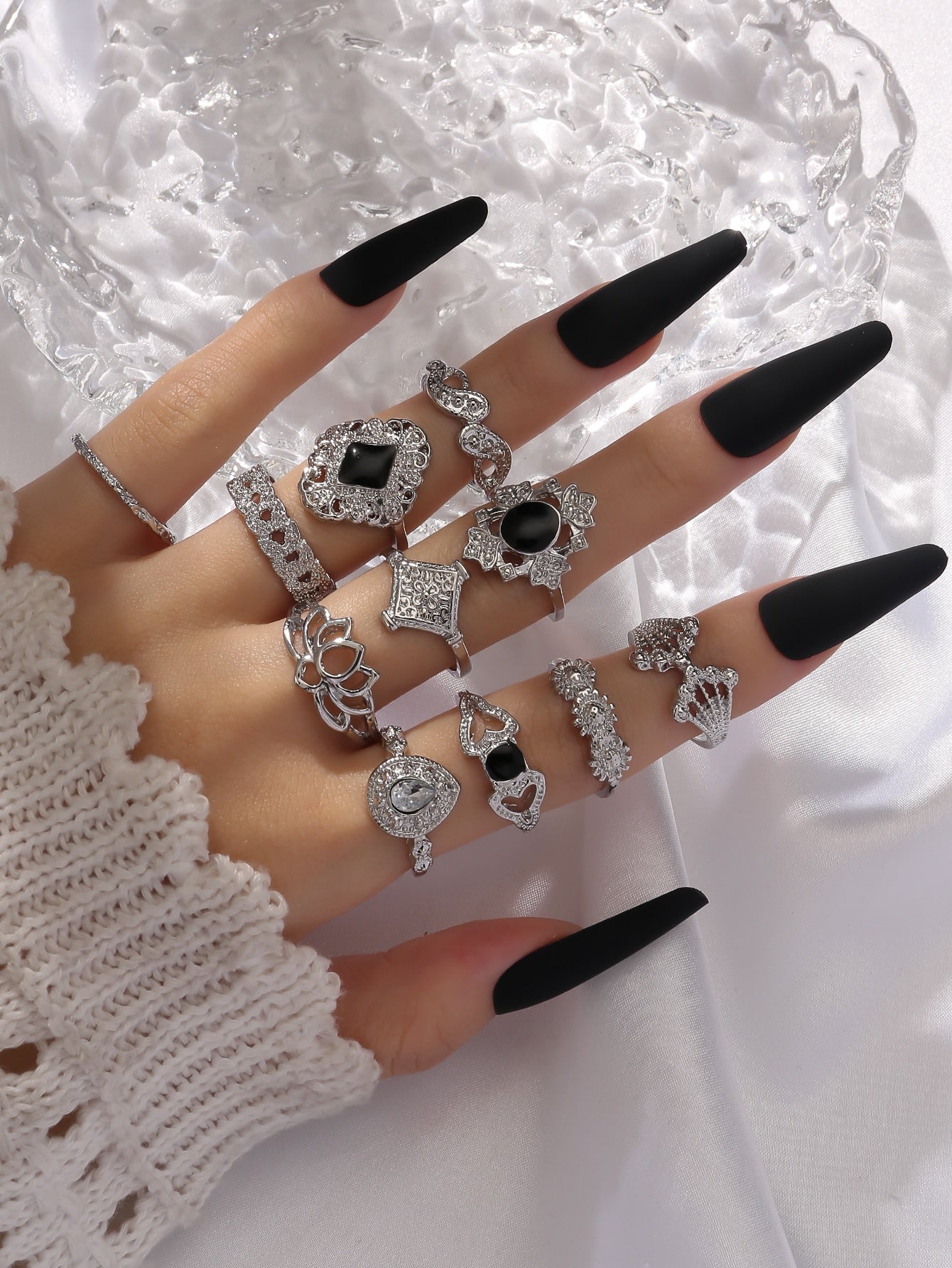 11Pcs Rhinestone Decor Cuff Ring