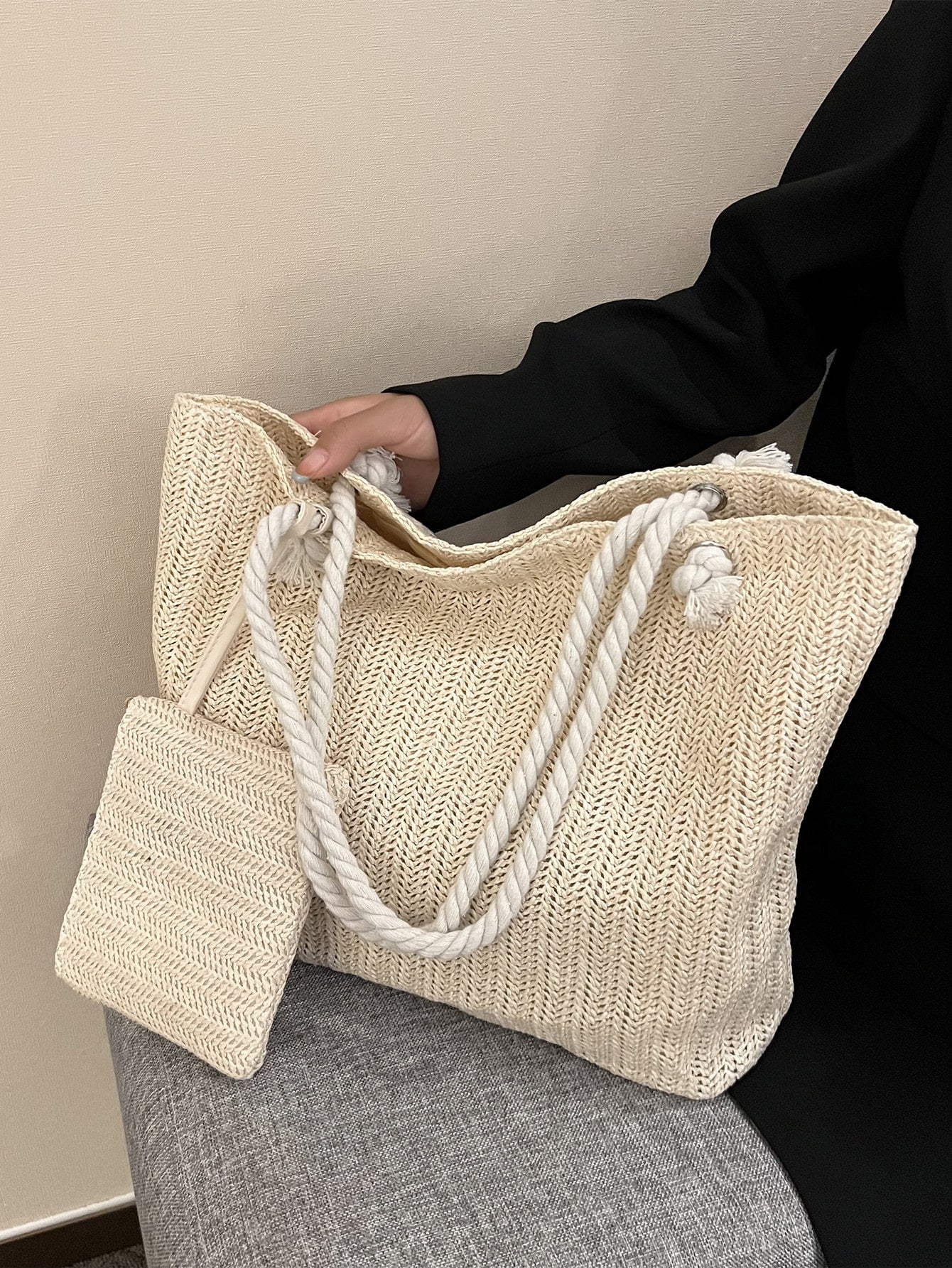 Lightweight, Casual Minimalist Straw Bag with Coin Purse for Teen Girls Women College Students Perfect for College,Outdoors, Travel, Outings , Women Bag with Dime Bag
